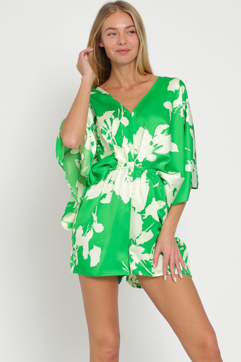 Kimono sleeve tie back neck elastic waisted ROMPER Product Image
