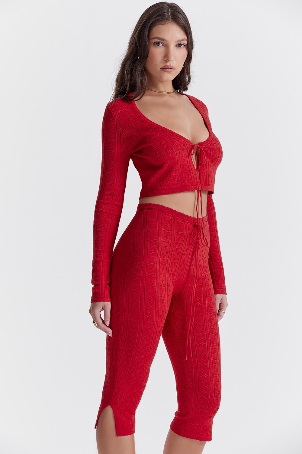 Perla  cherry ribbed knit top - sale Product Image