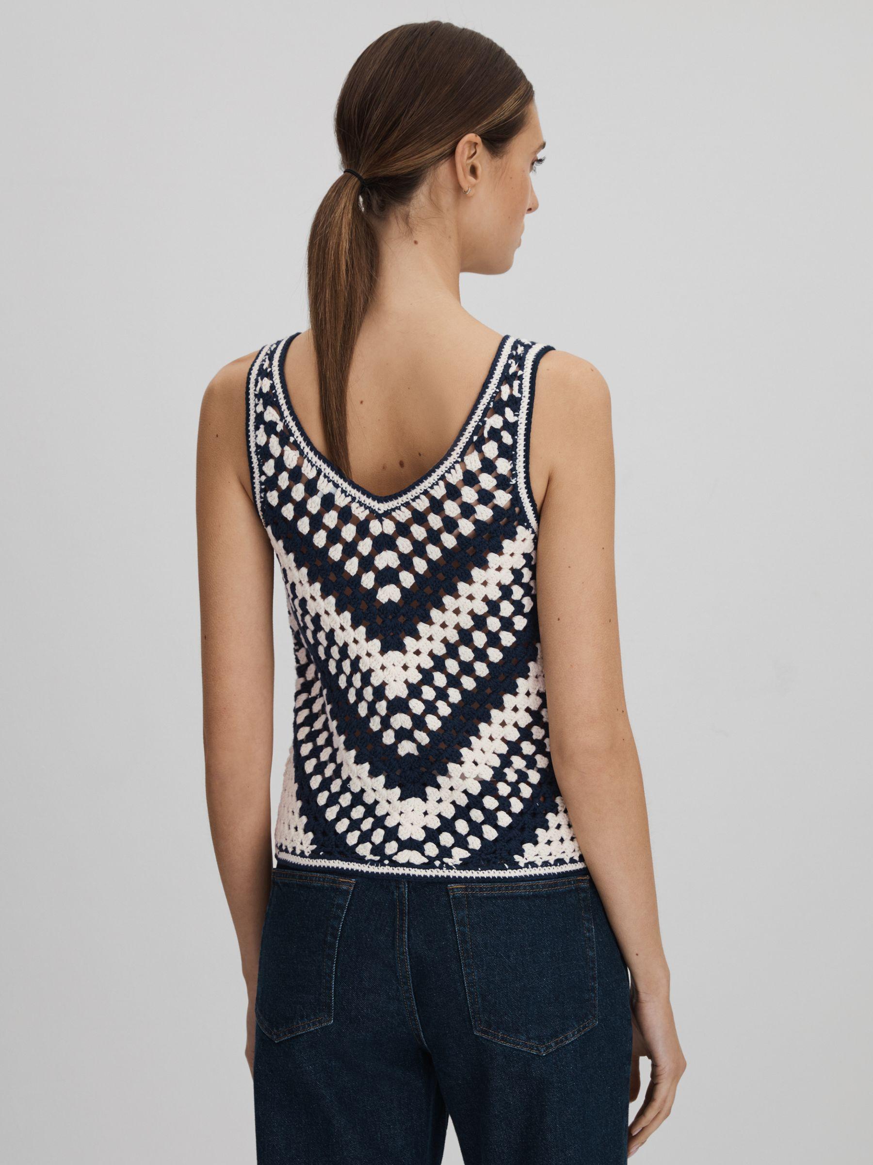 Crochet Crew Neck Vest in Navy/Ivory Product Image