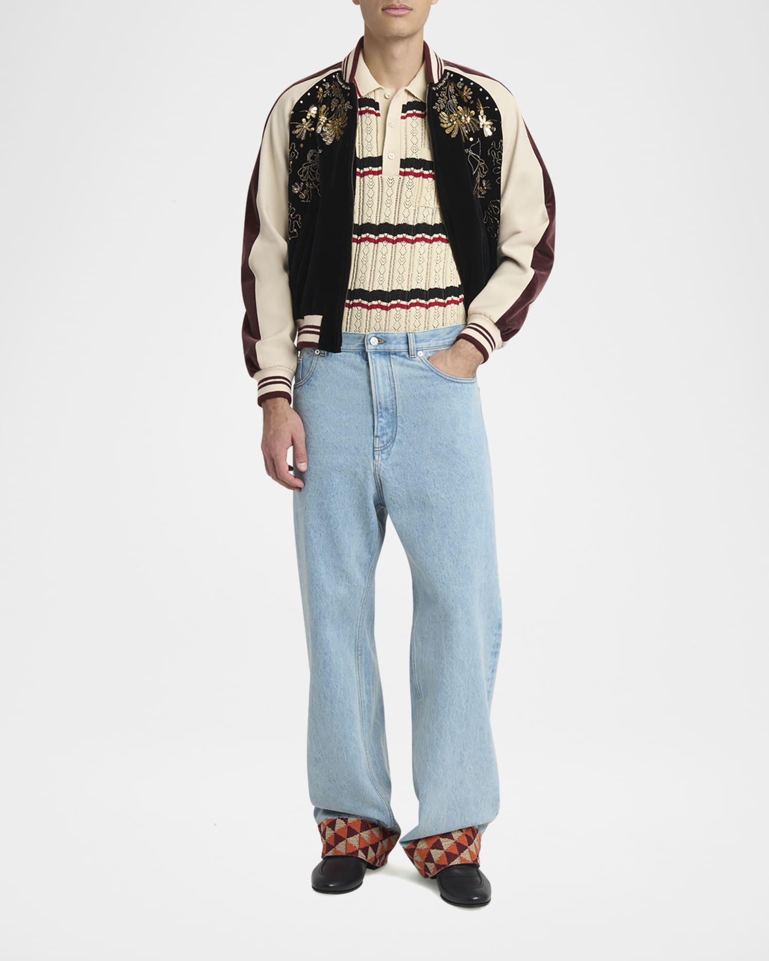 Men's Stripe Cotton Eyelet VLogo-Pocket Polo Shirt Product Image