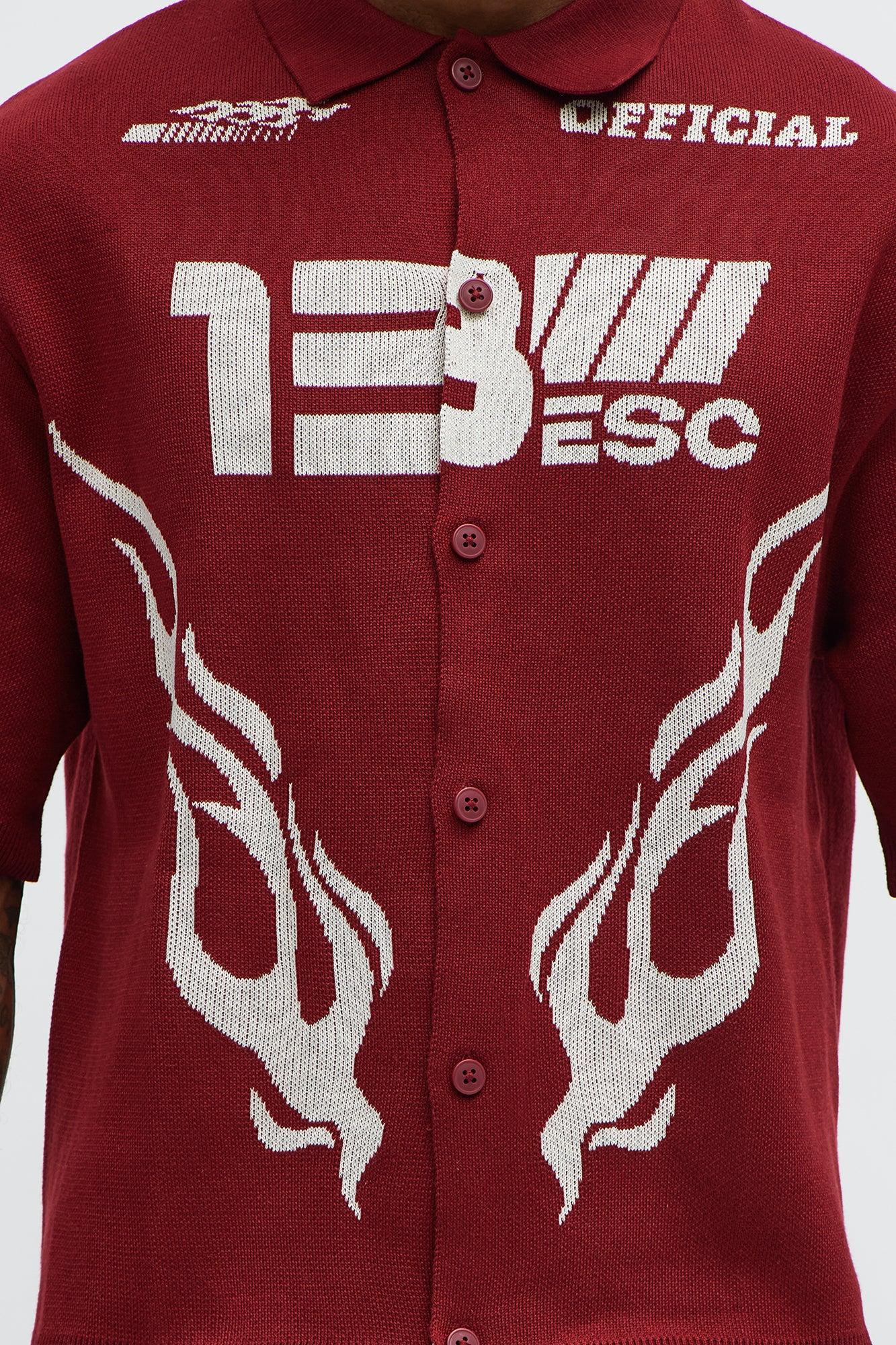 Regular Fit 13 Button Up Sweater Shirt - Red/White Male Product Image