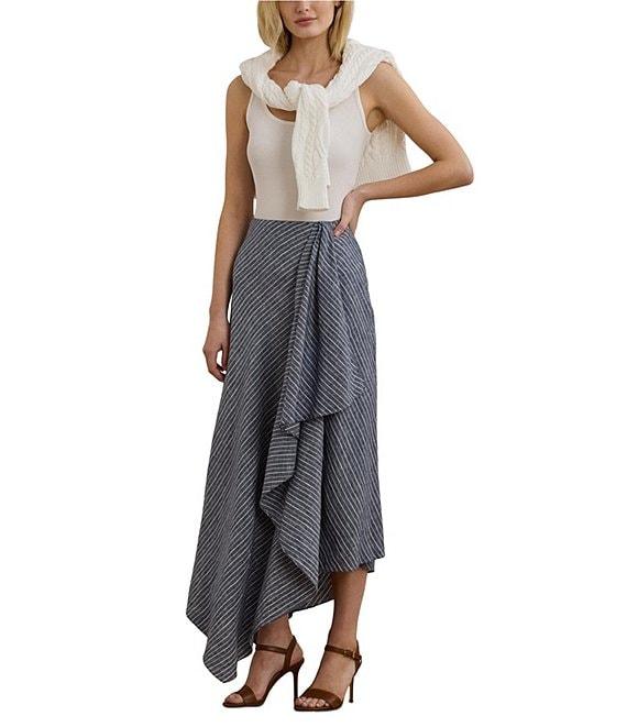 Lauren Ralph Lauren Linen Striped A-Line Midi Skirt Product Image