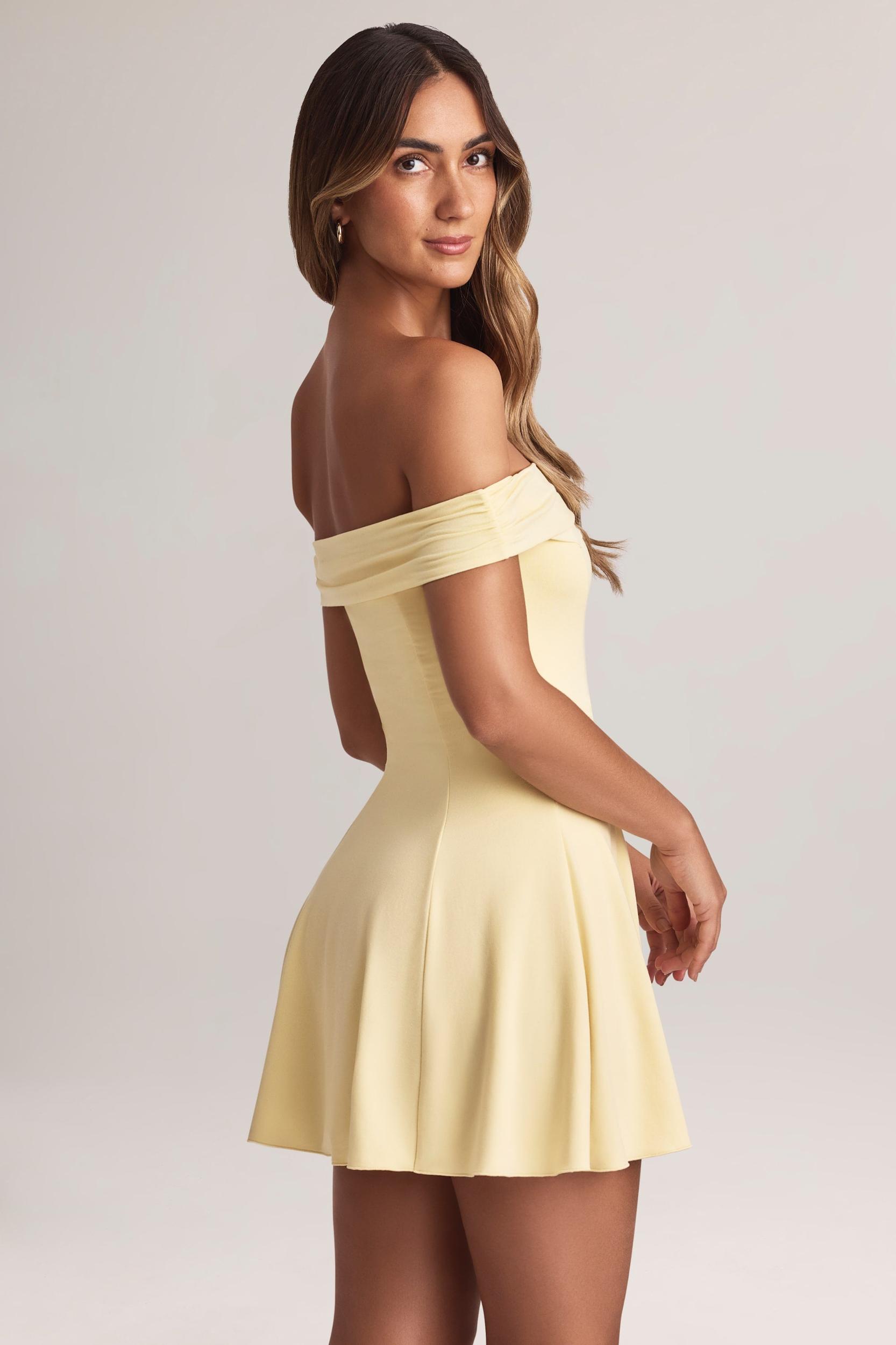 Modal Off-Shoulder A-Line Mini Dress in Lemon Sherbet Product Image