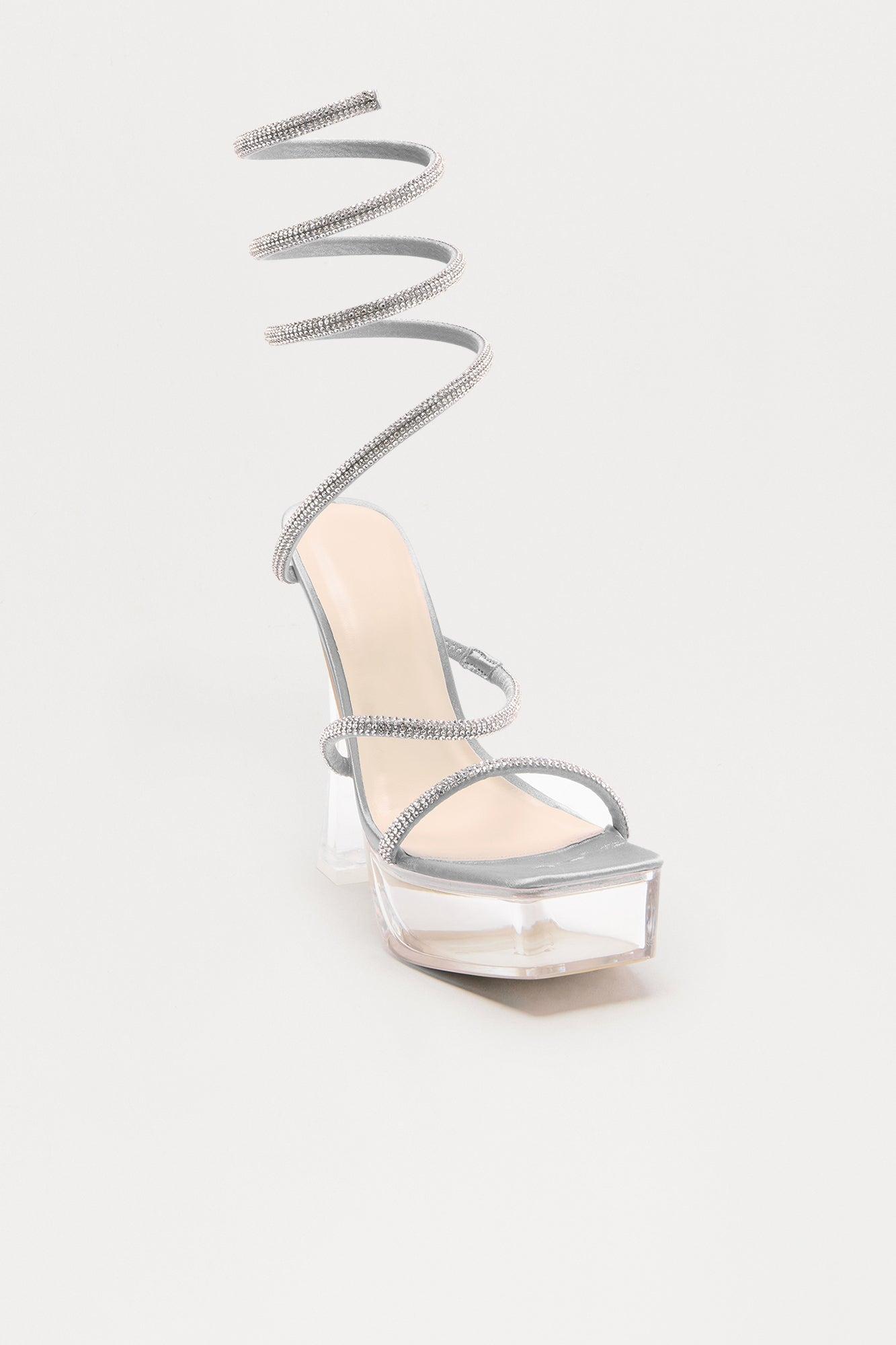 Shay Rhinestone Clear Platform Heels - Silver Female Product Image