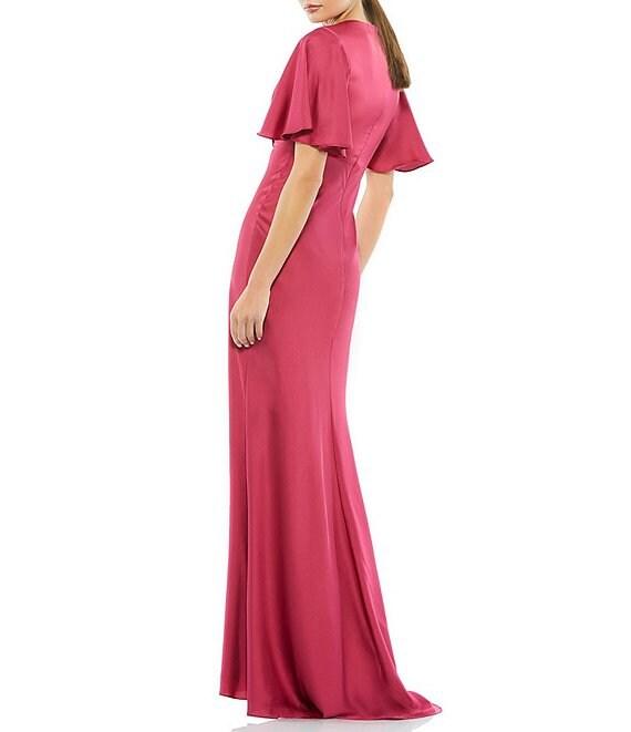 Mac Duggal V-Neck Short Flounce Sleeve A-Line Dress Product Image