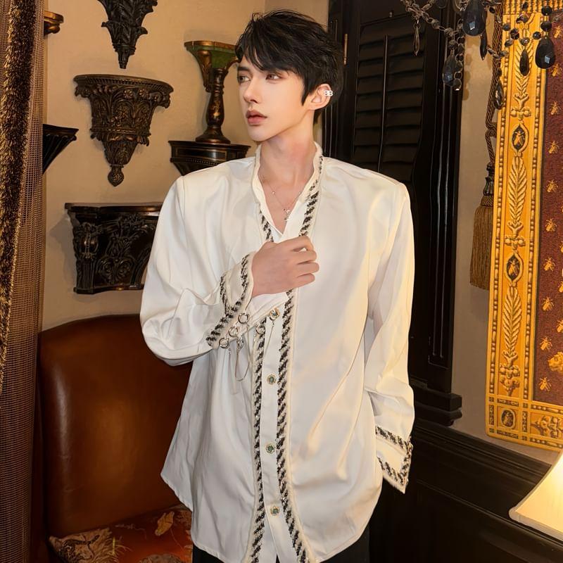 Long-Sleeve Contrast TRim Shirt Product Image