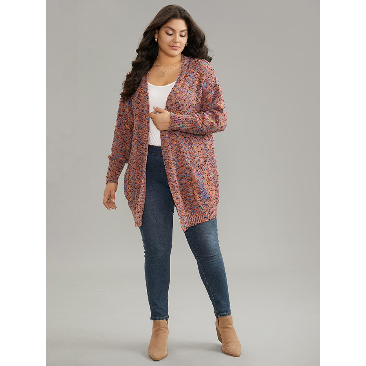 Plus Size Colour Heather Pocket Open Front Cardigan Multicolor Women Casual Loose Long Sleeve Dailywear Cardigans BloomChic 10/M Product Image