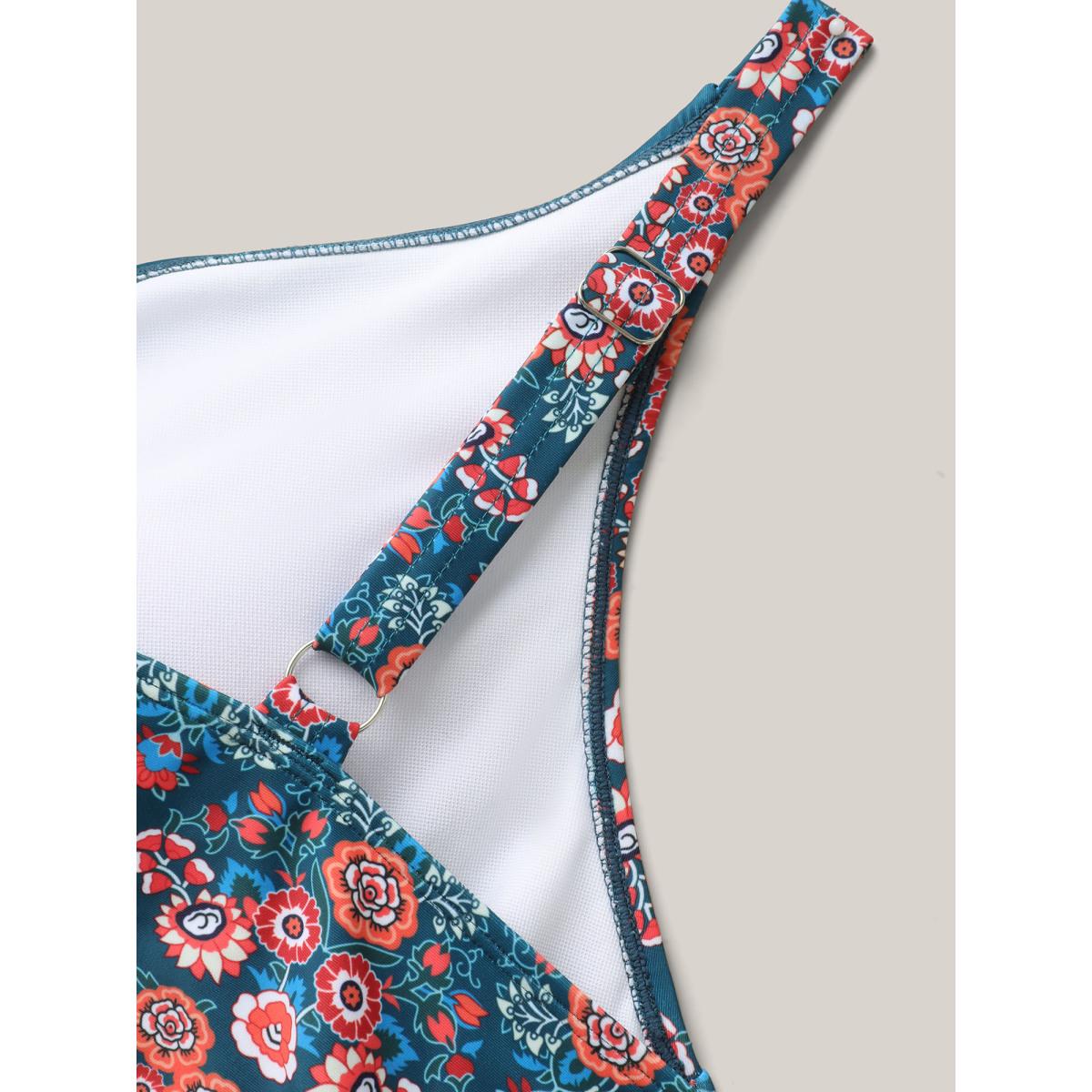 Plus Size Boho Print Ruched One-Piece Swimsuit Women's Swimwear Cyan Resort Gathered Curve Bathing Suits High stretch One Pieces BloomChic 12/L Product Image