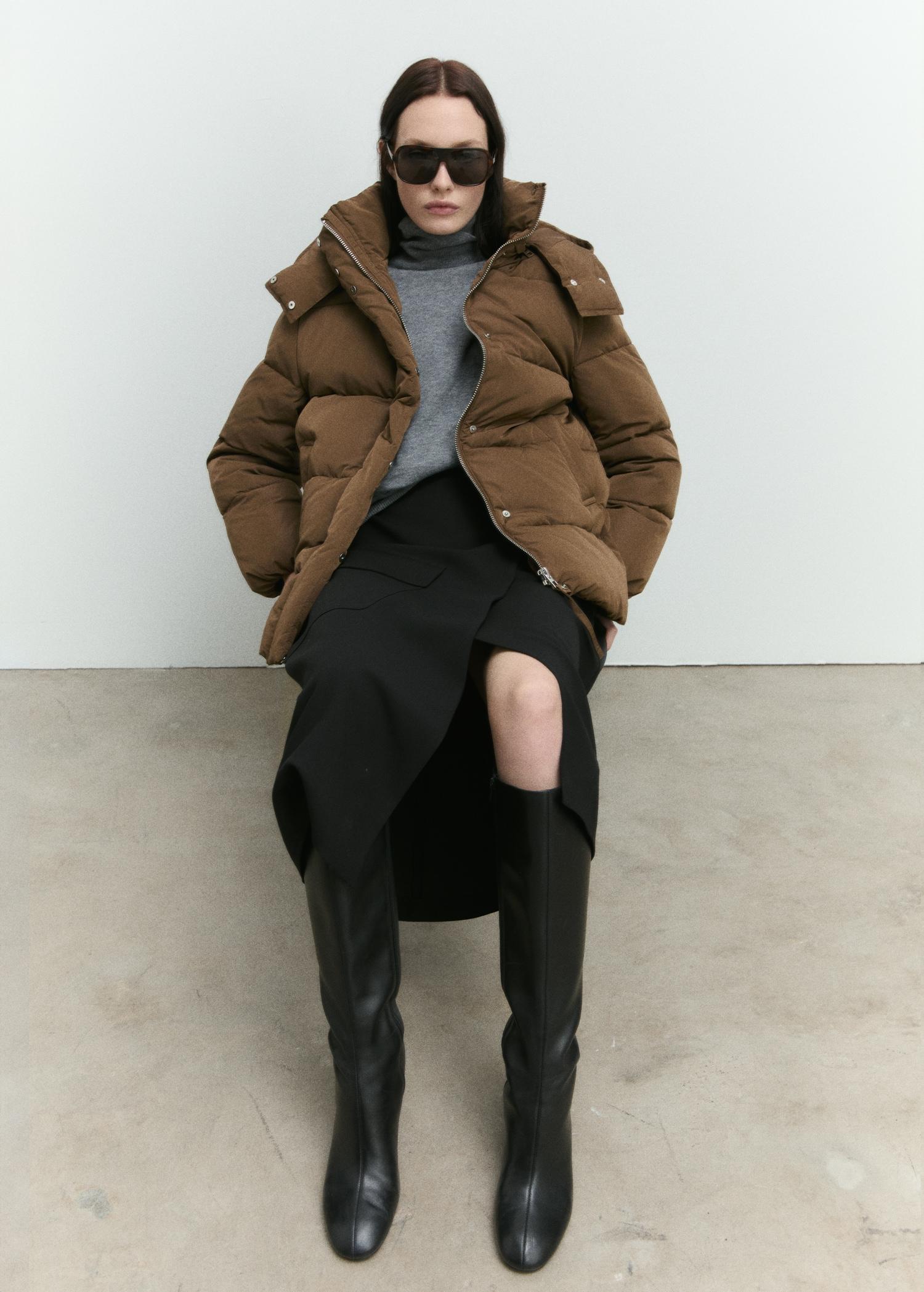 Quilted midi anorak with hood - Women | MANGO USA Product Image