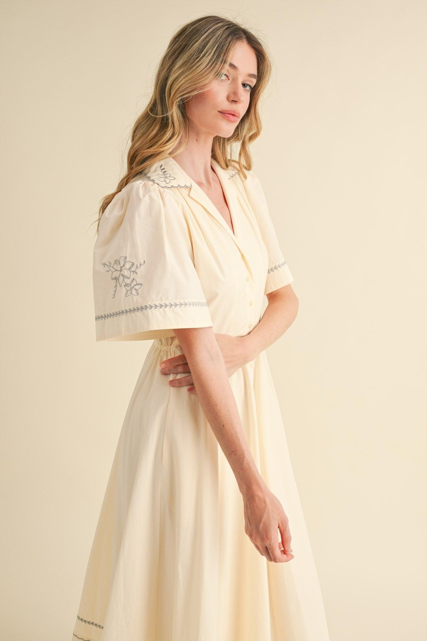 Embroidery Floral Button Down Maxi Dress Product Image