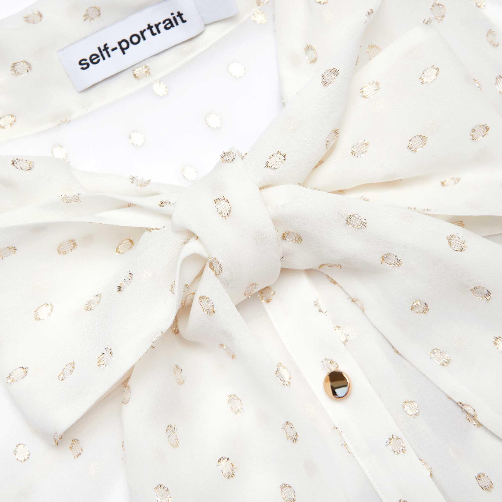 Cream And Gold Pussy Bow Midi Dress Product Image