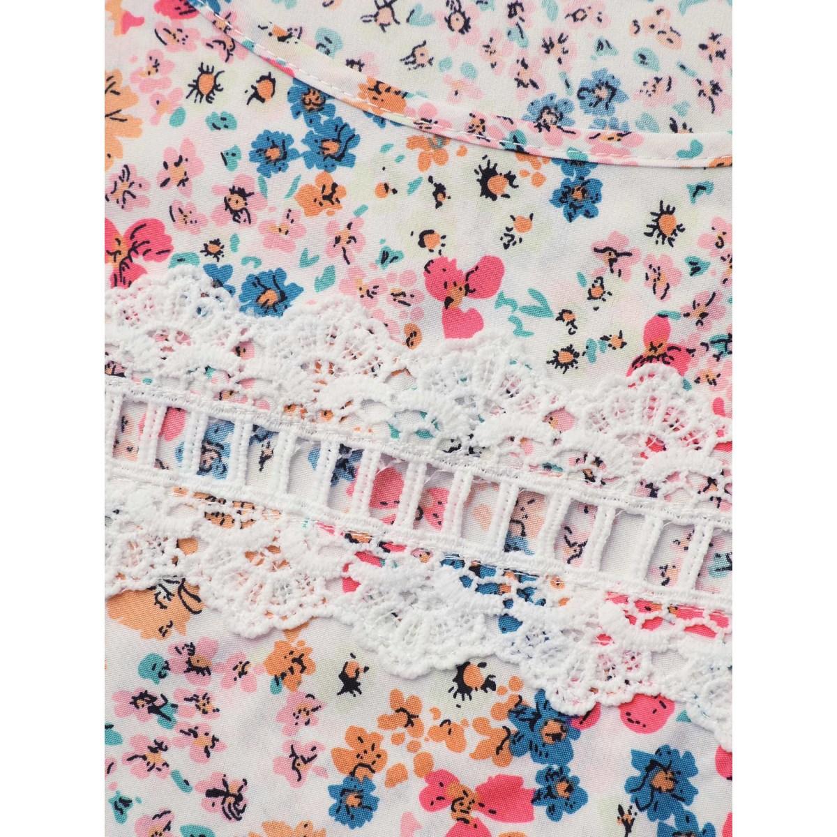 Plus Size WhiteSmoke Multi-Color Floral Print Lace Spliced Blouse Women Timeless Cap Sleeve Round Neck Elegant Blouses BloomChic 30/6X Product Image