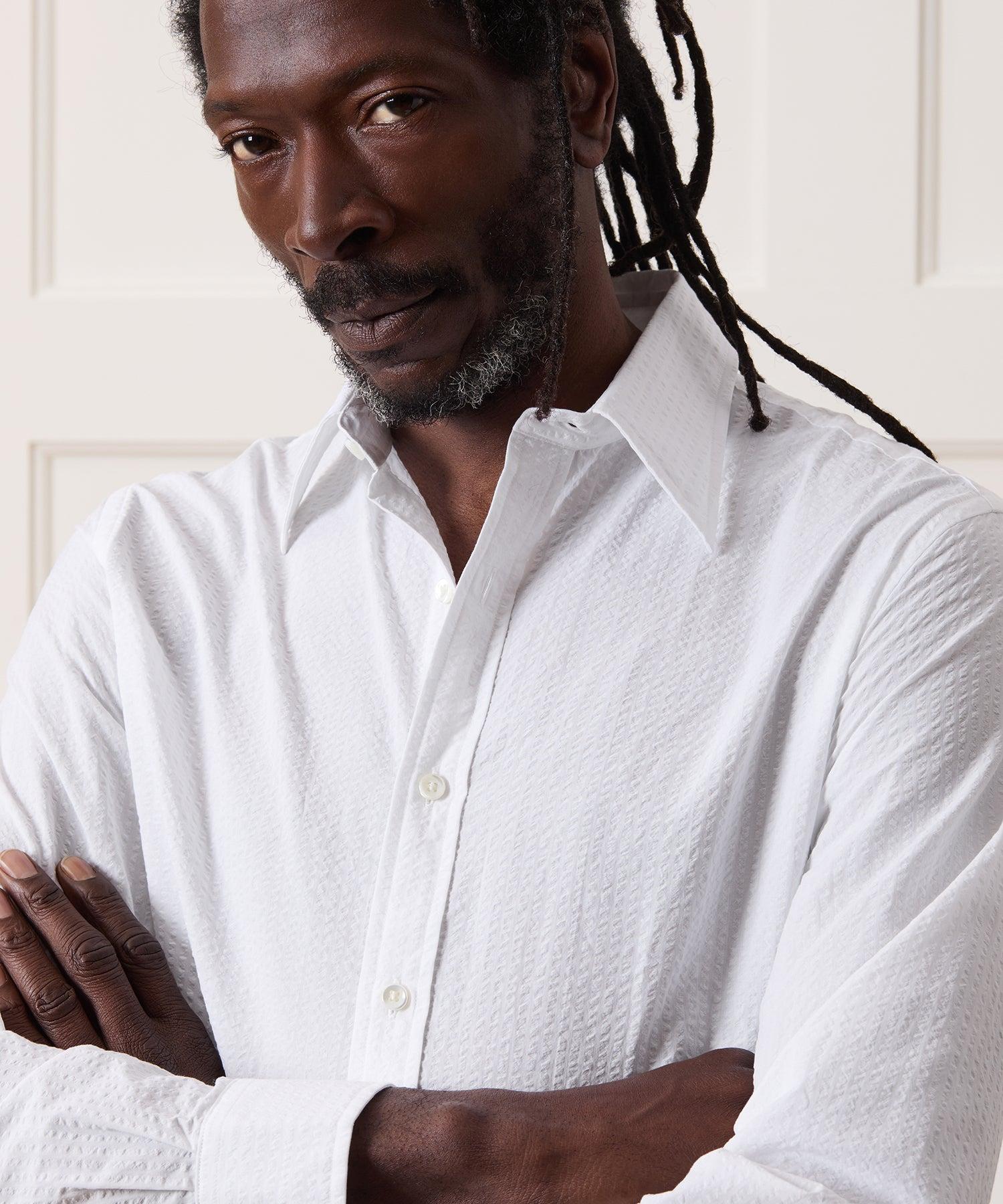 Seersucker Long Point Collar Dress Shirt Product Image