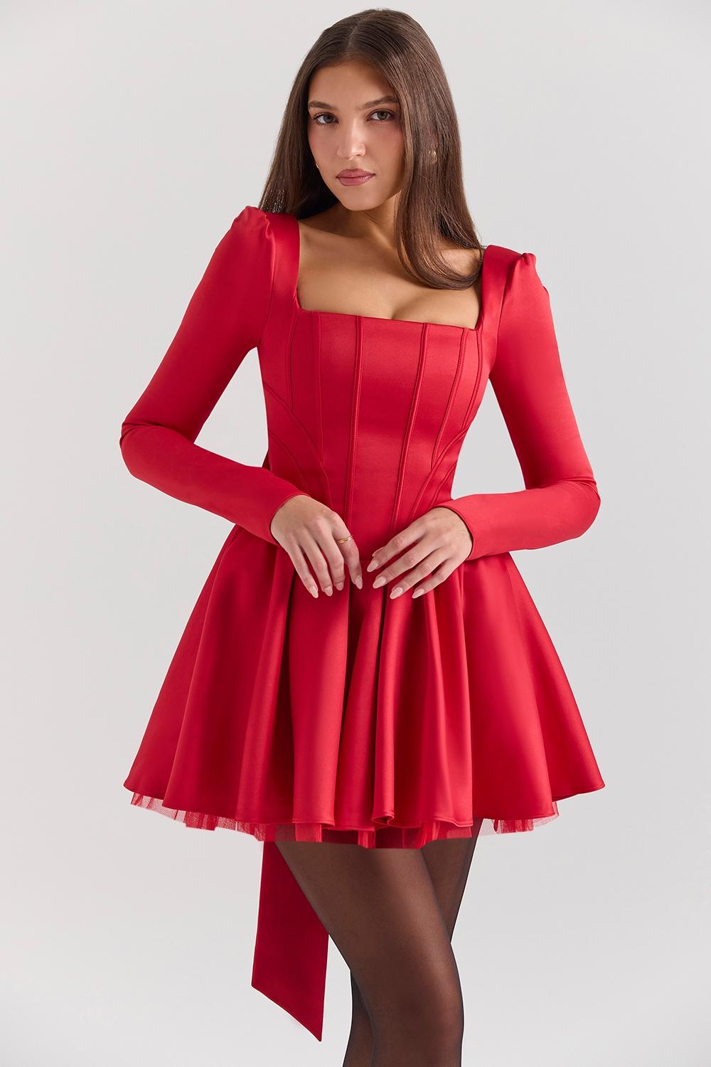 Nina  holly red removable bow tulle mini dress - sale Product Image