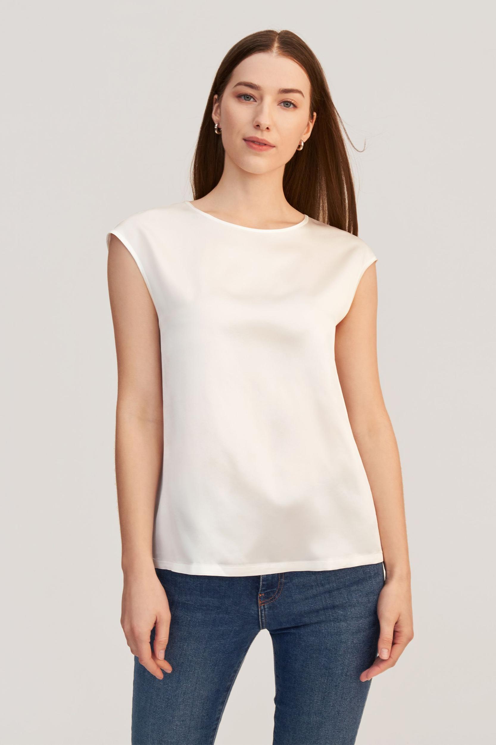 LILYSILK Silk T Shirt for Women White Pure Silk Soft Classic Light and Soft S Product Image