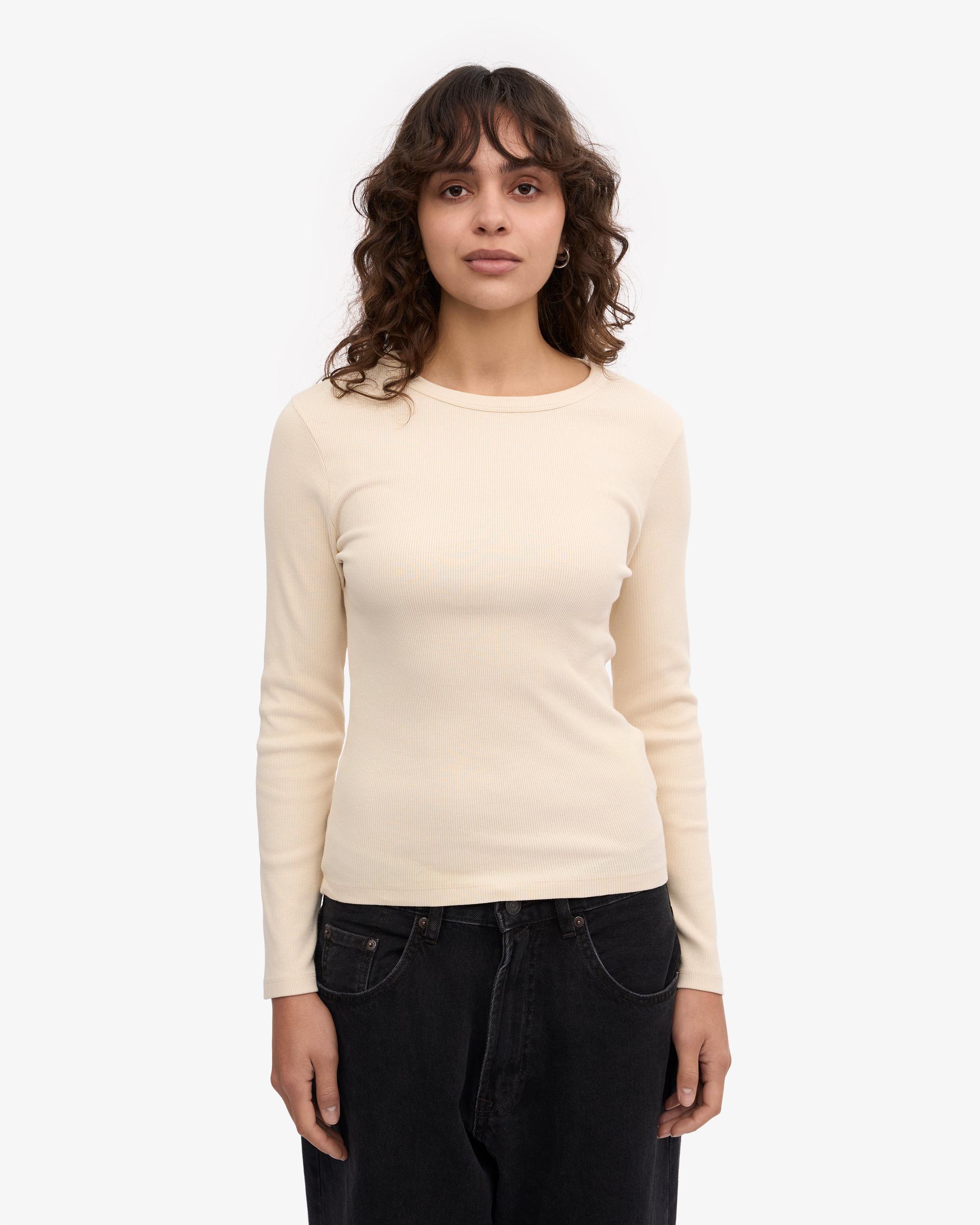 Women Organic Rib LS T-Shirt - Ivory White Product Image