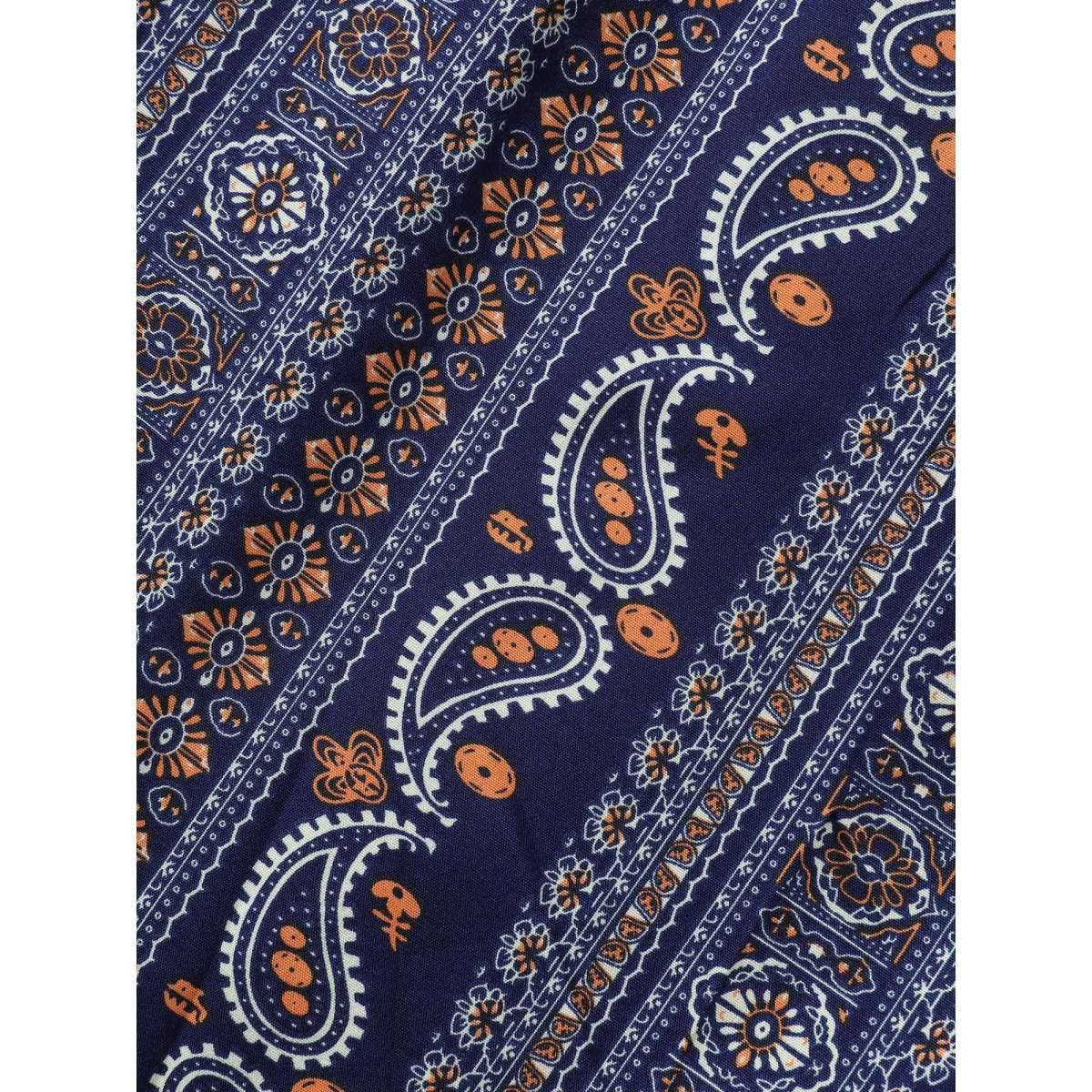 Plus Size Bandana Print Frill Trim Drawstring Pants Women Indigo Casual Wide Leg Mid Rise Everyday Pants BloomChic 14-16/1X Product Image