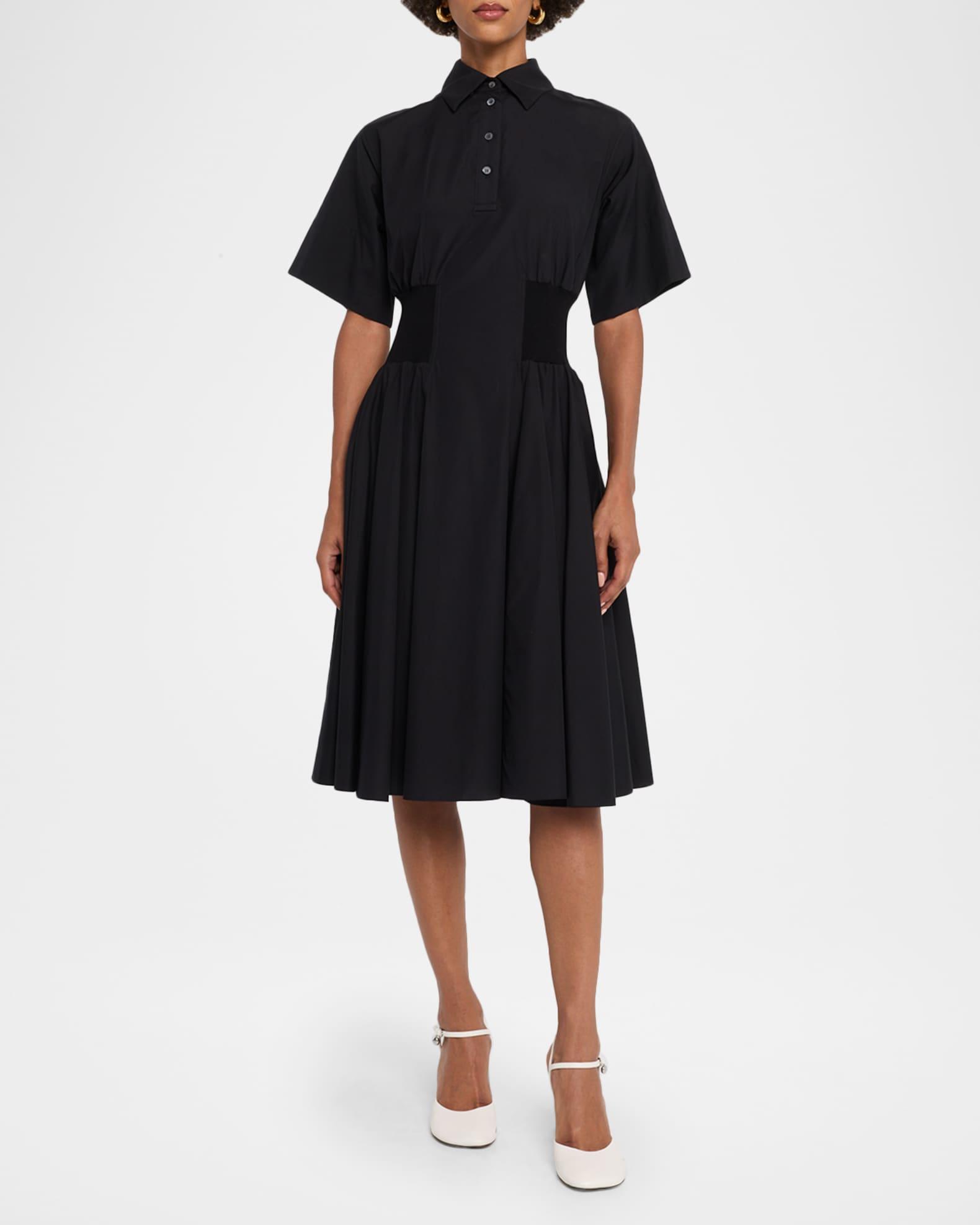 Short-Sleeve Cinched-Waist Poplin Midi Shirtdress Product Image