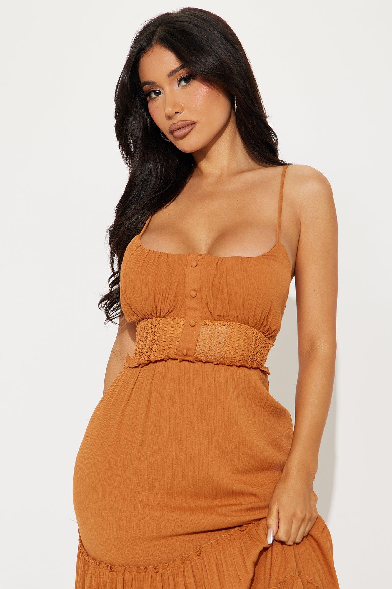 Callie Tiered Midi Dress - Brown Product Image