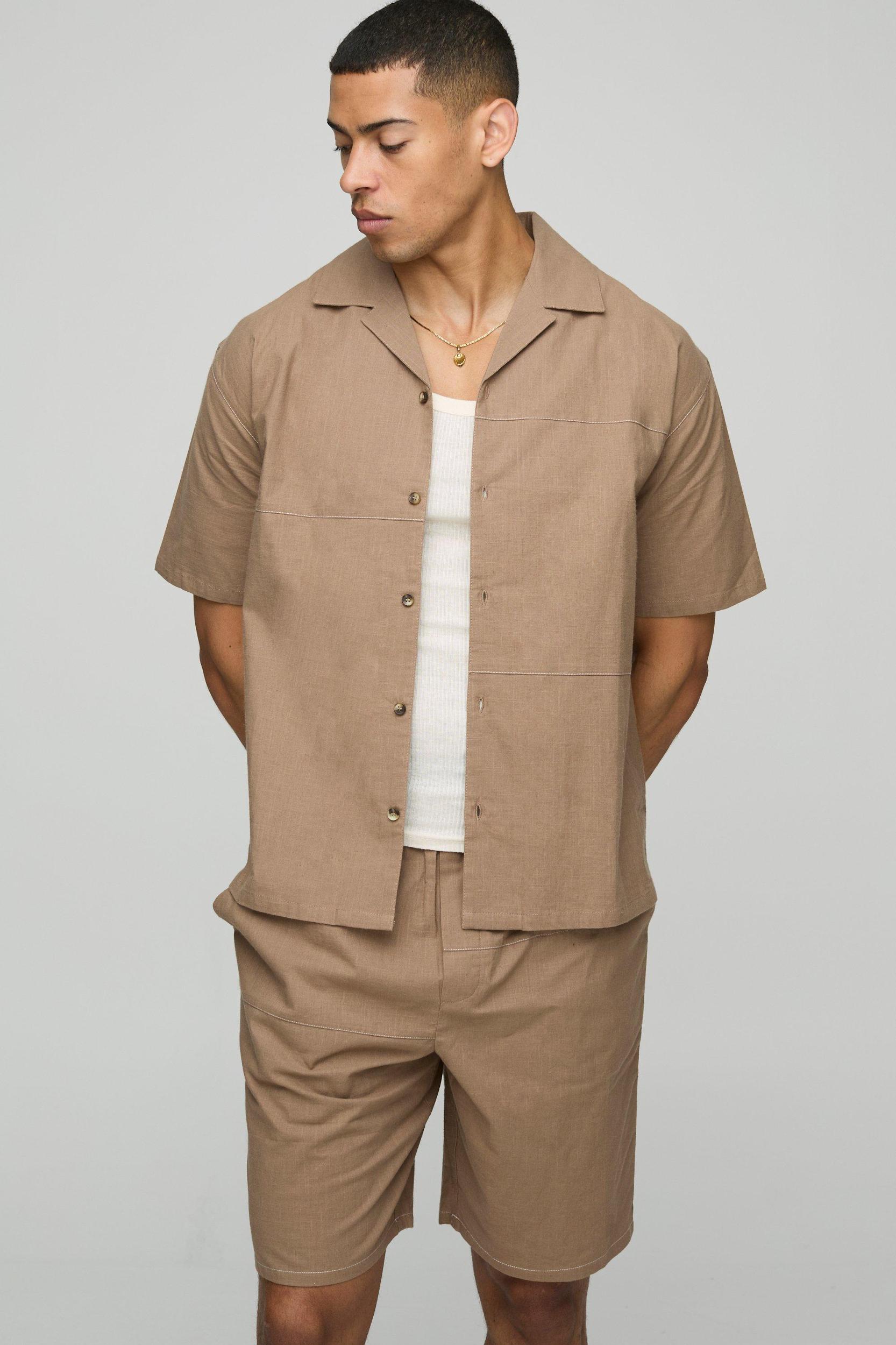 Oversized Cut & Sew Linen Look Set | boohooMAN USA Product Image