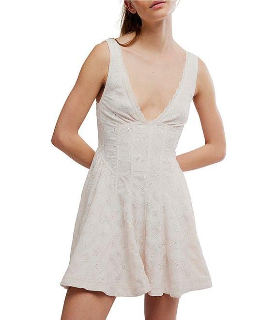 Free People Cant Help It V-Neck Sleeveless A-Line Eyelet Lace Mini Dress Product Image