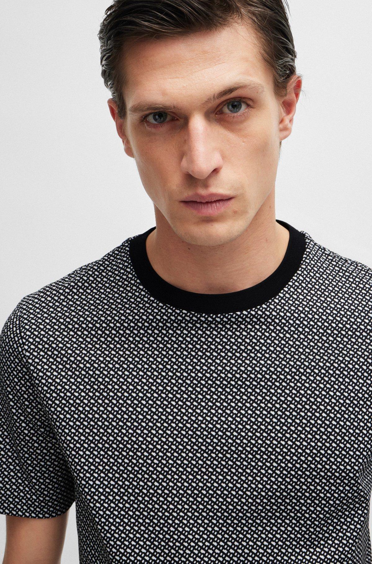 BOSS - Mercerized-cotton T-shirt with two-tone monogram print - Black Product Image