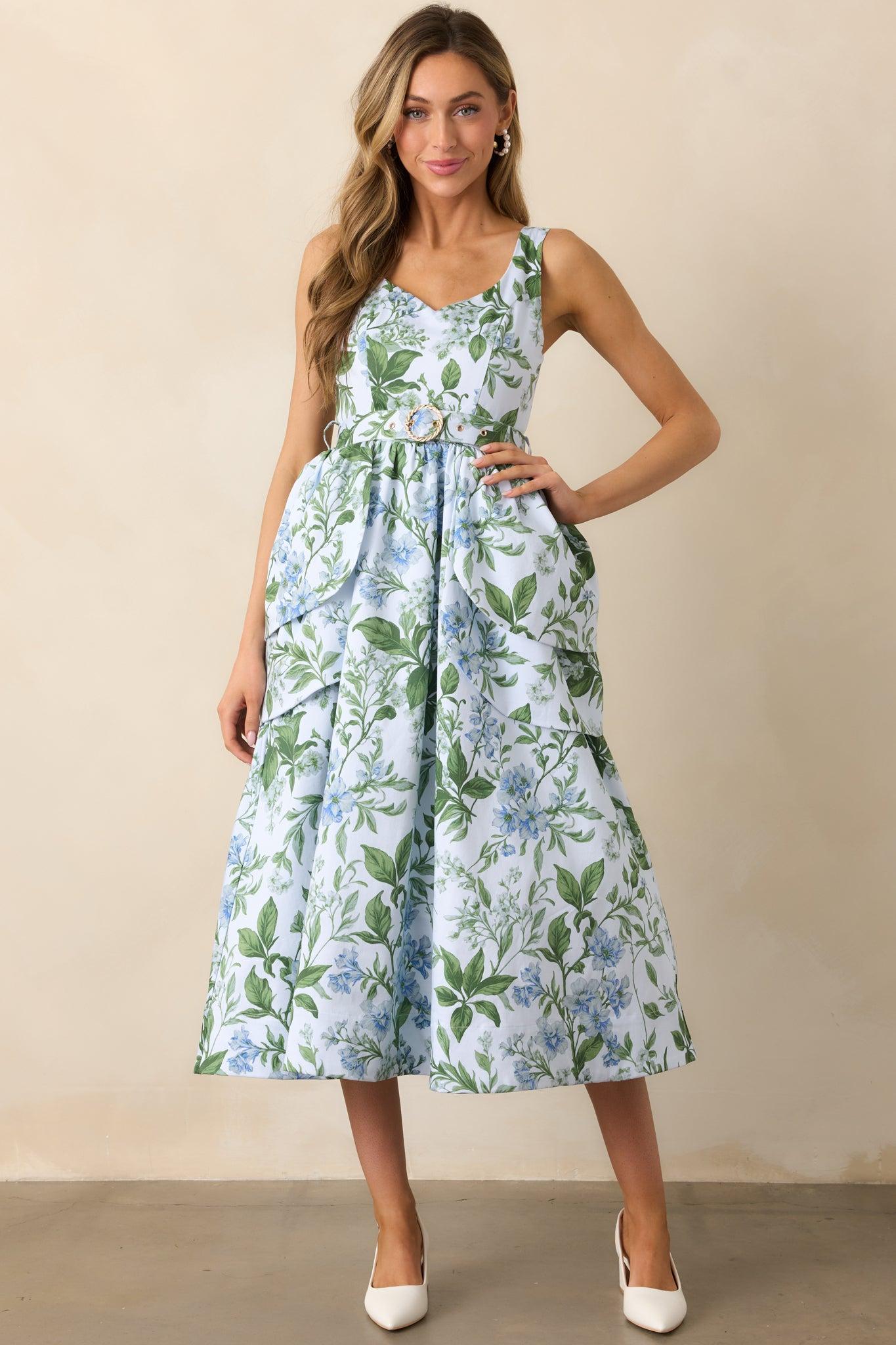 Diana Blue Lilacs Botanical Print Cotton Petal Maxi Dress Product Image