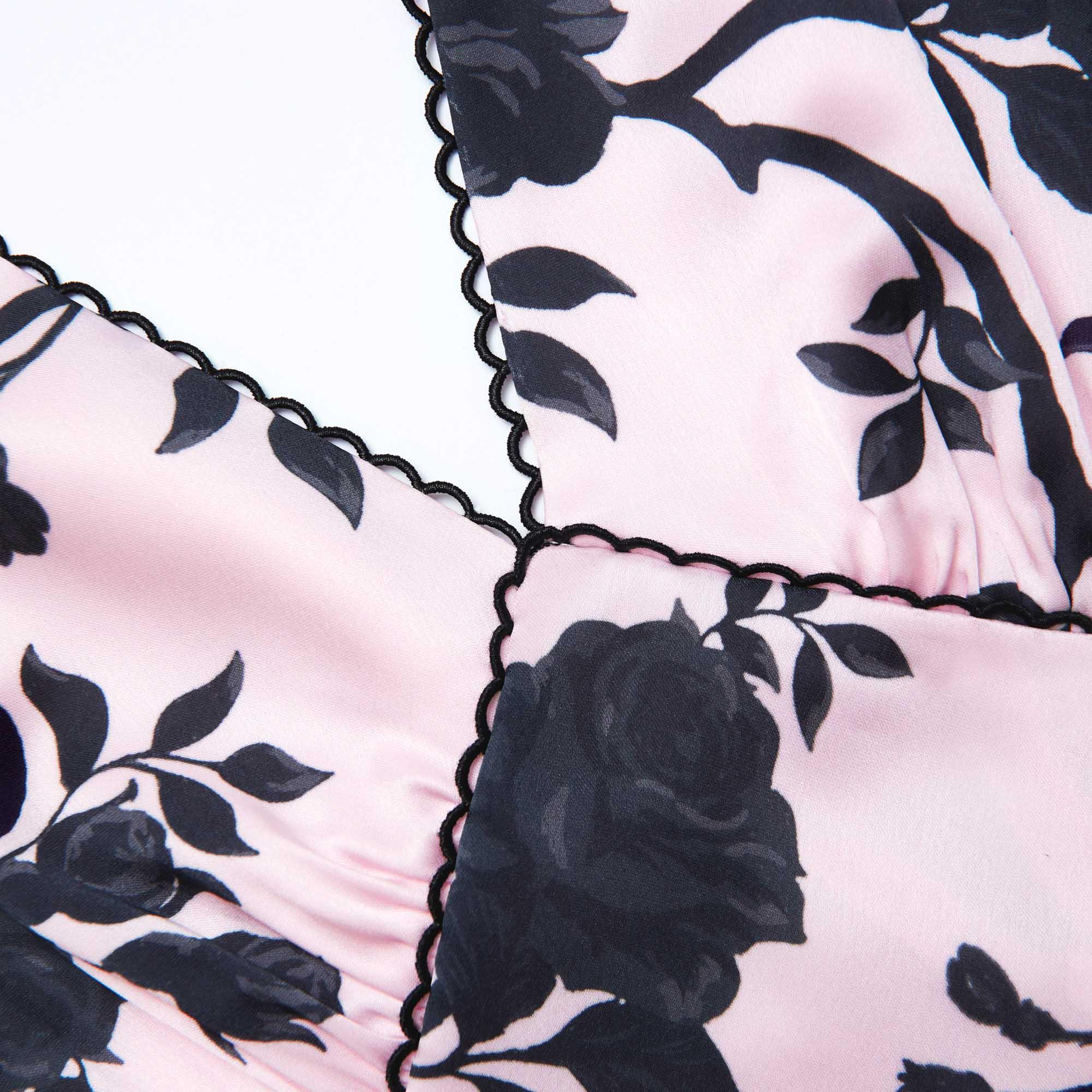 Pink Satin Floral Midi Dress Product Image