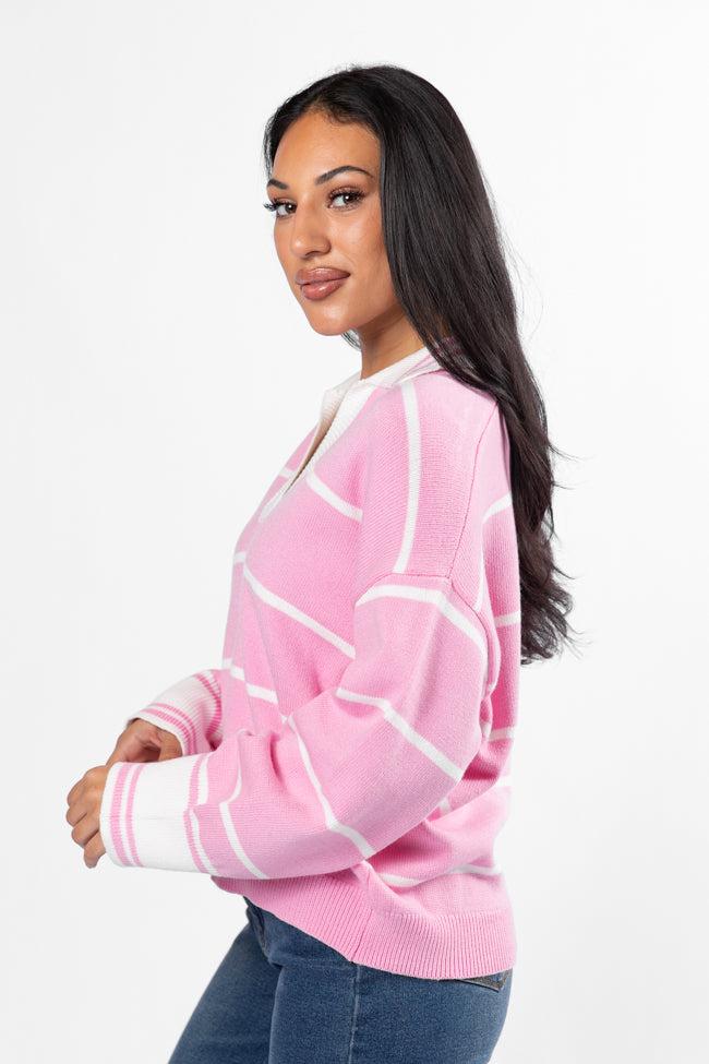 Imagine That Pink Striped Collared Sweater Product Image