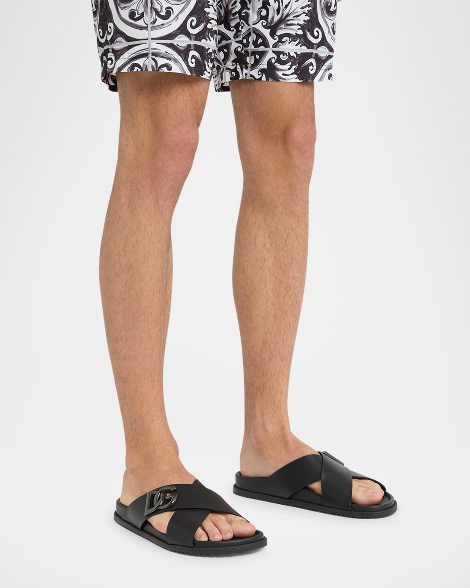 Men's Crisscross Leather Logo Slide Sandals  Product Image