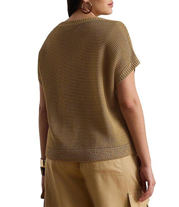 Lauren Ralph Lauren Plus Size Linen-Blend Ribbed V-Neck Short Dolman Sleeve Sweater Product Image