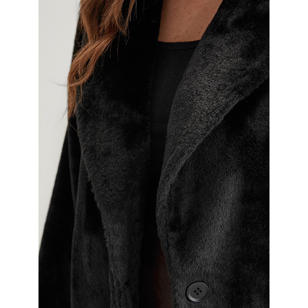Plus Size Solid Pocket Faux Fur Button Front Coat Women Black Party Pocket Ladies Going out Winter Coats BloomChic 30/6X Product Image