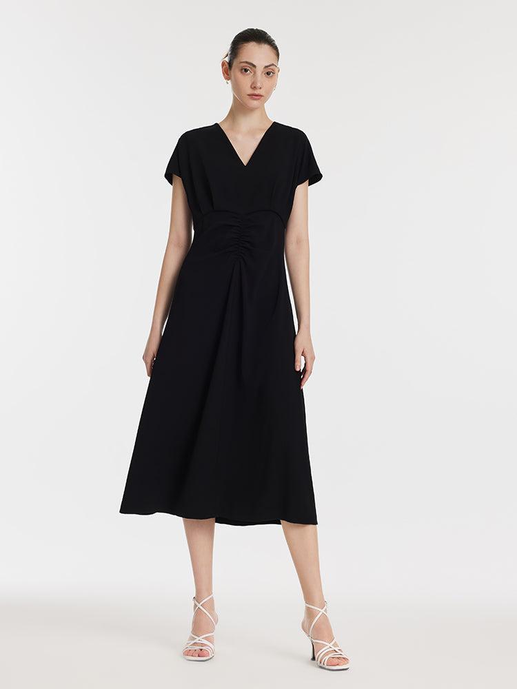 Triacetate V-Neck Ruched Women Midi Dress Product Image