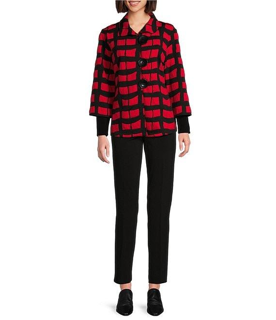 Ali Miles Knit Jacquard Collared Long Sleeve Jacket Product Image