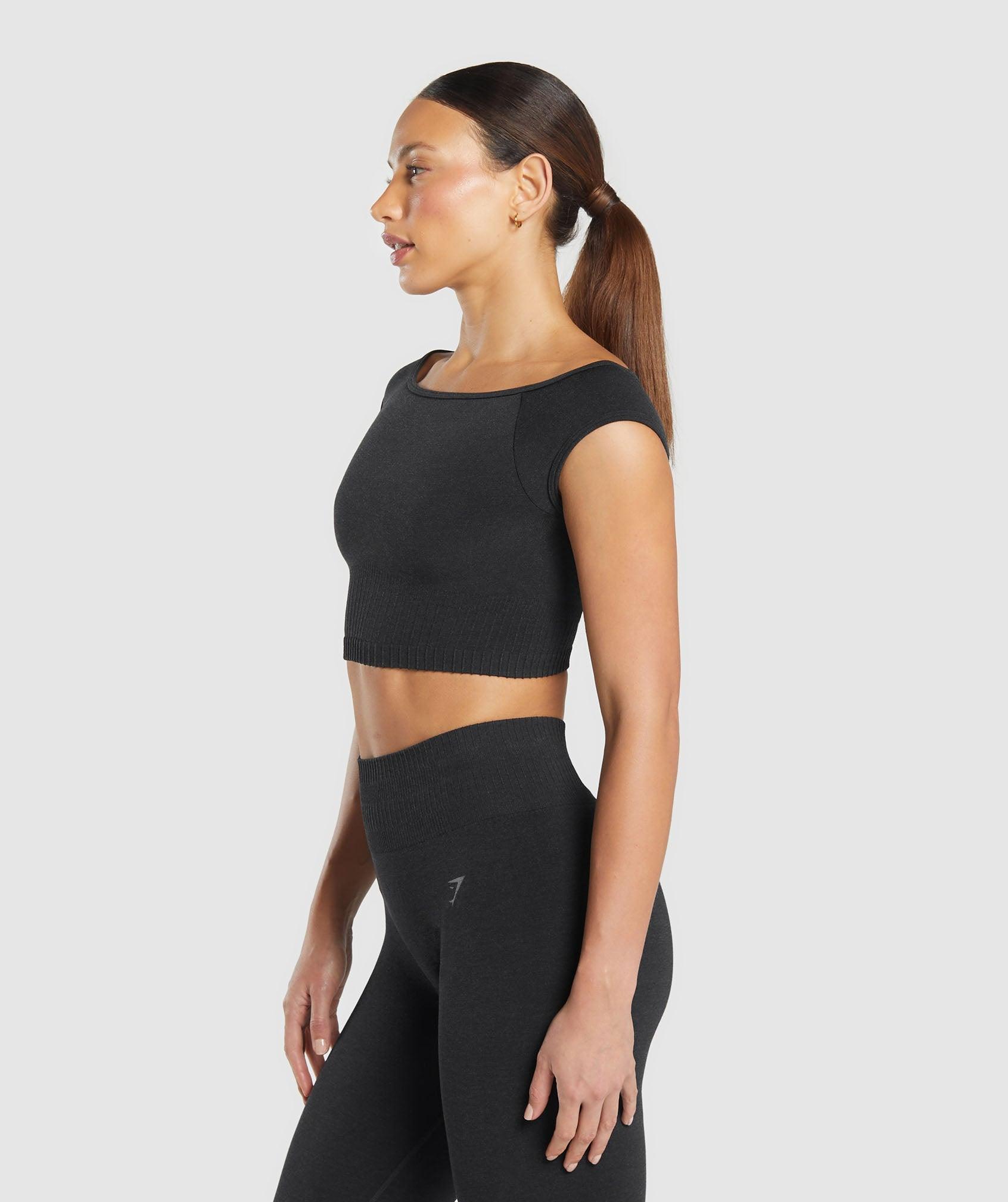 Gymshark Luxe Seamless Boat Neck Crop Top - Coal Marl Female Product Image