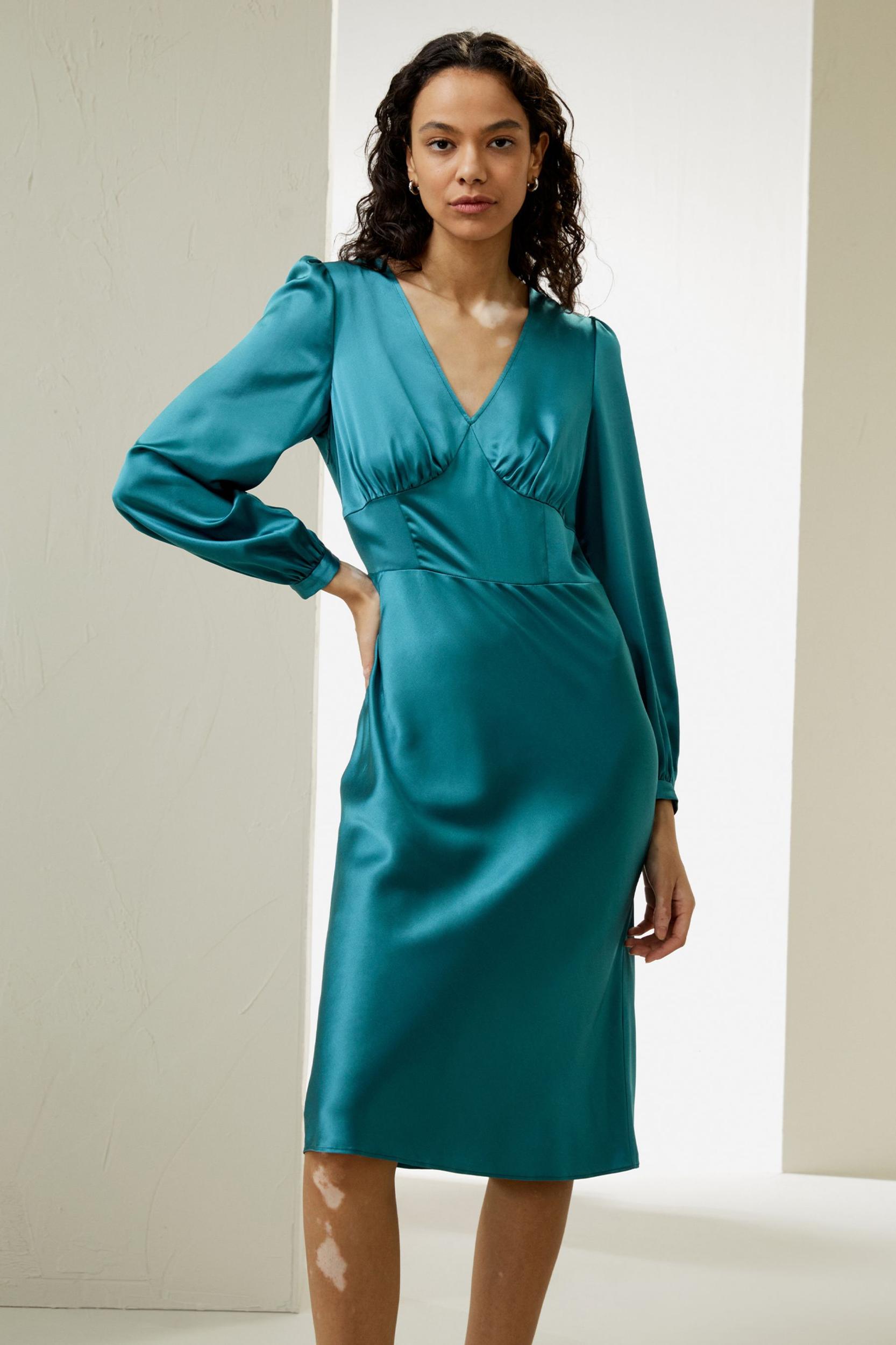 LILYSILK Long Sleeve Dress Silk for Women Red Clay Natural Silk Versatile Pleated Cups Dress 2 Product Image