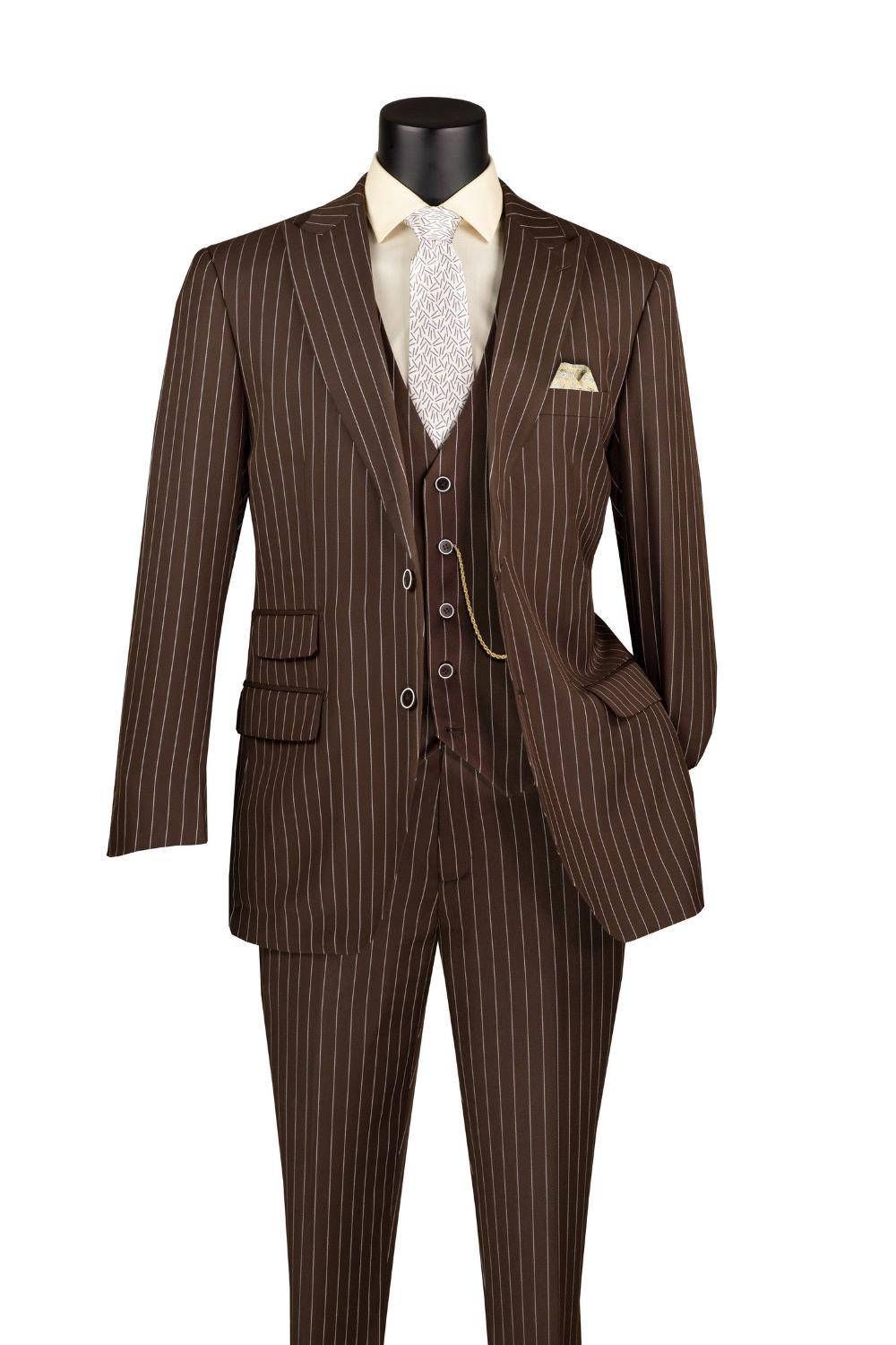 Odyssey Collection - Brown Regular Fit 3 Piece Suit 2 Button Gangster Stripe Product Image