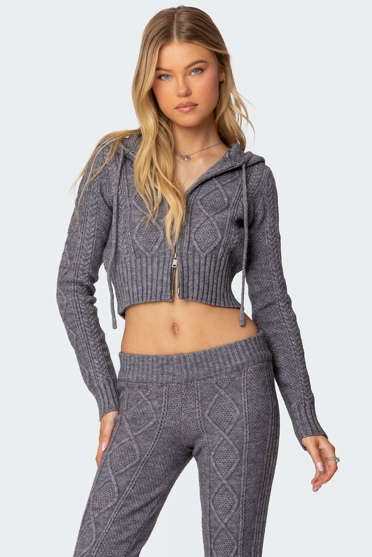 Ray Cable Knit Hooded Cardigan Product Image