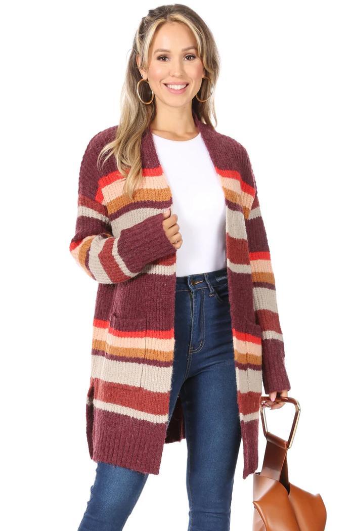 Striped Knitted Cardigan With Pockets Product Image