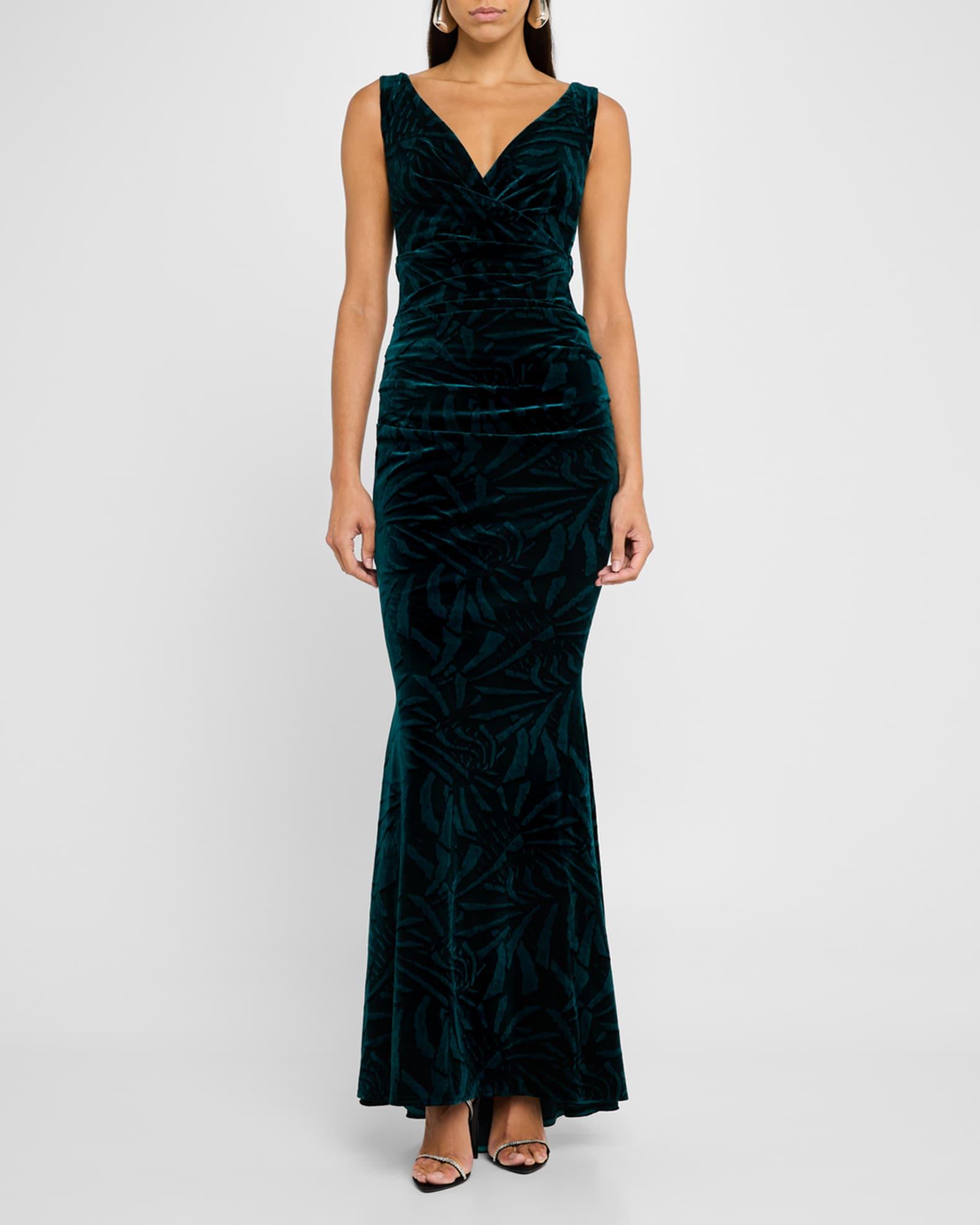 Palm Leaf Velvet Sleeveless Gown Product Image