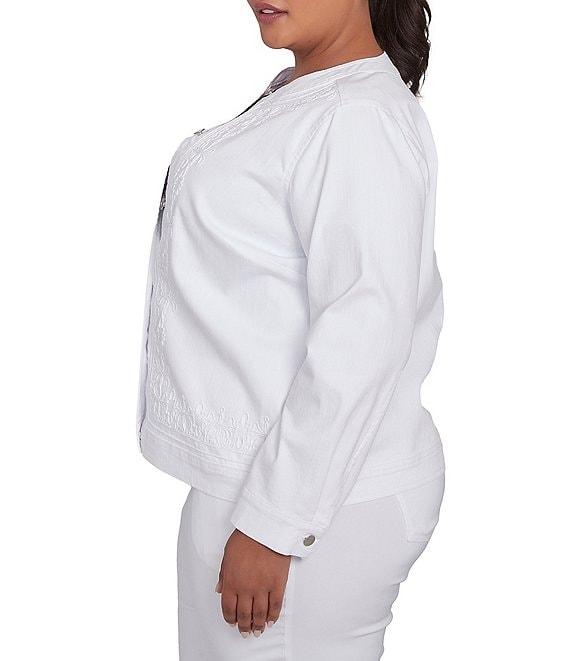 Ruby Rd. Plus Size Embroidered Round Neck Long Sleeve Button-Front Denim Jacket Product Image