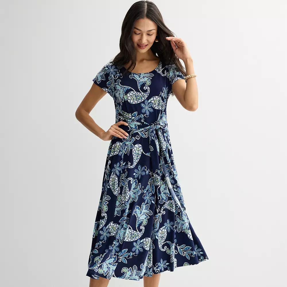 Petite Robbie Bee Cap Sleeve Tie Front Dress, Women's, Size: Small Petite, Navy Blue Product Image