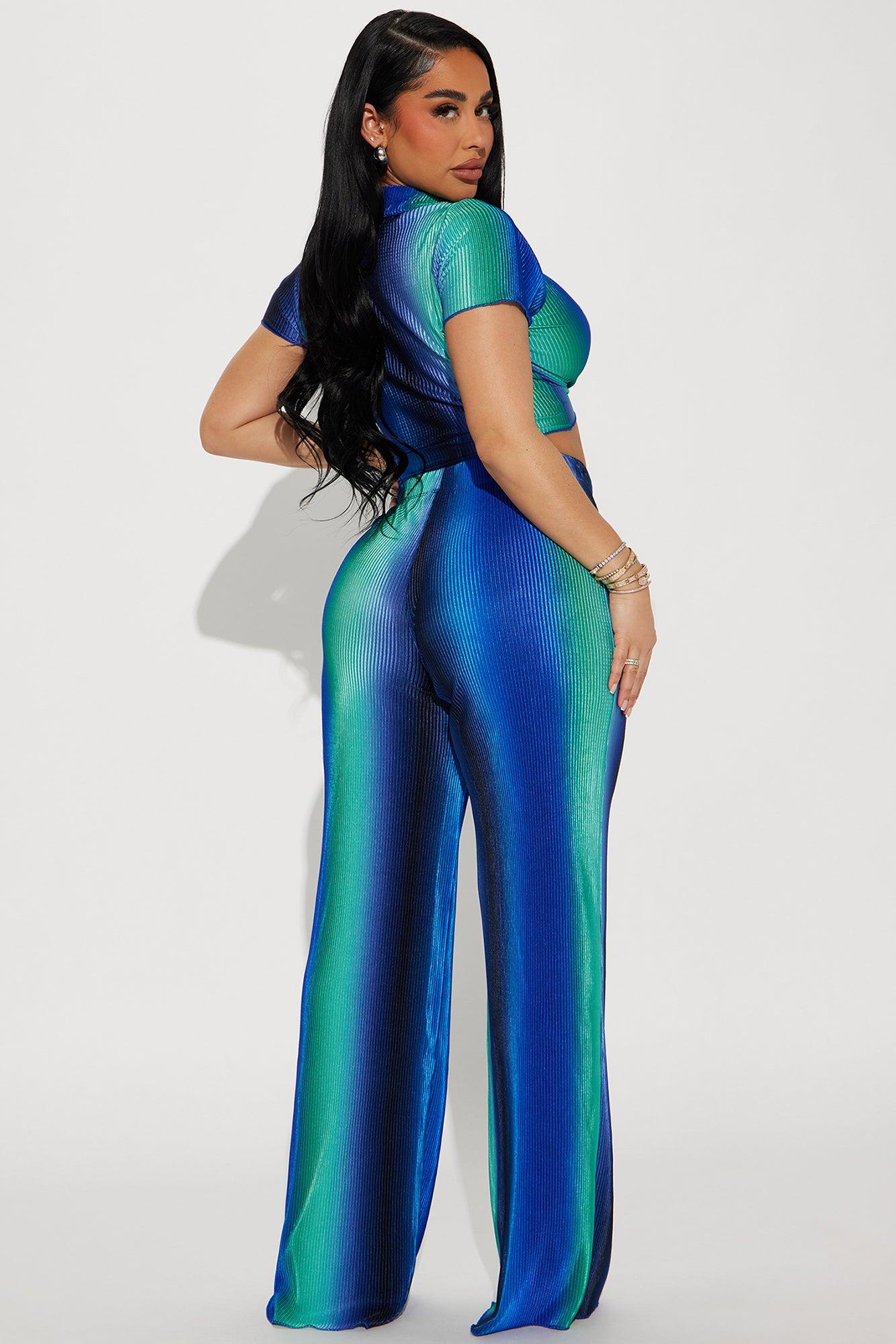 One Flight Away Plisse Pant Set - Blue/combo Product Image