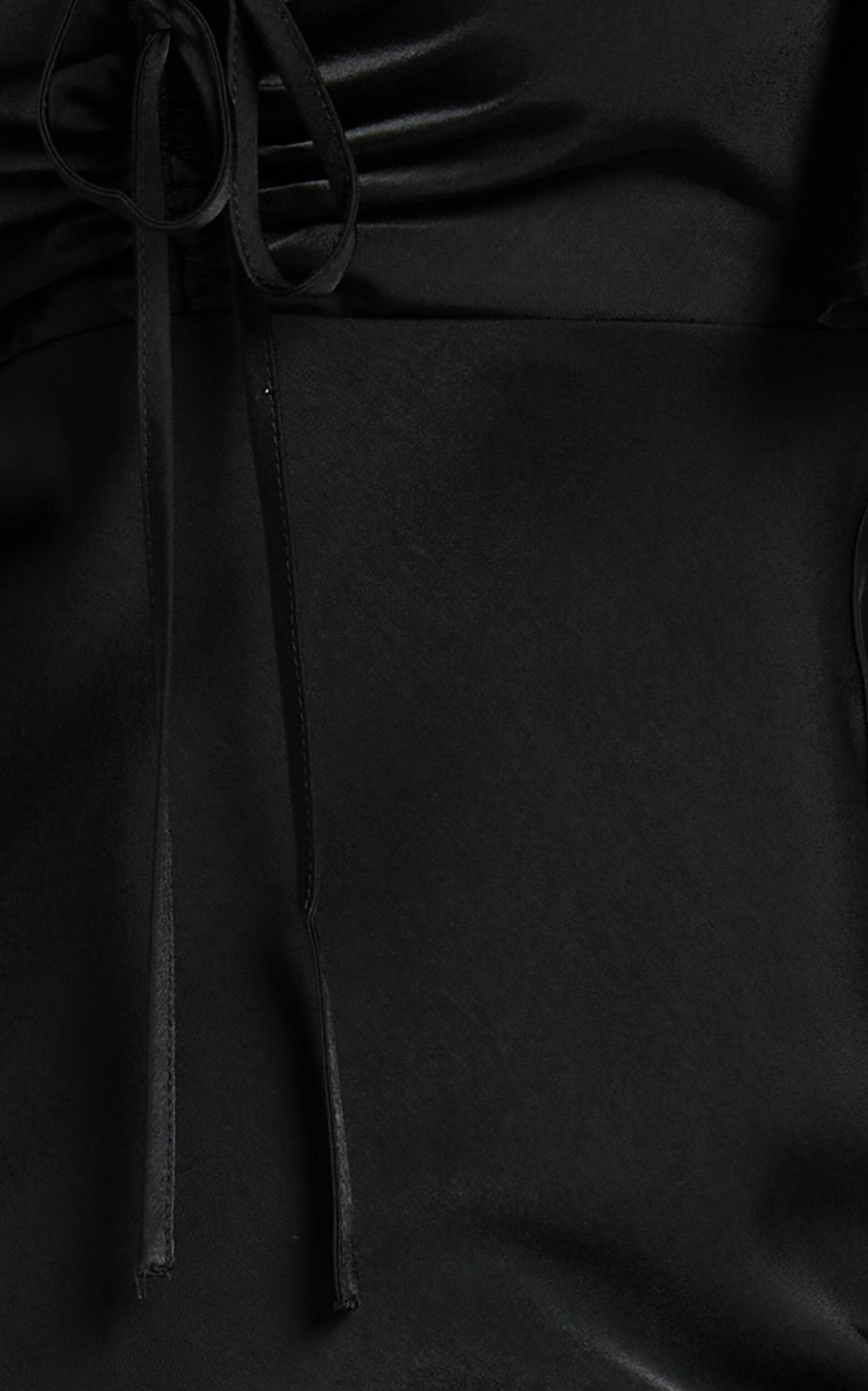 Nicholla Midi Dress - Ruched Front Angel Sleeve Slip Dress in Black Product Image