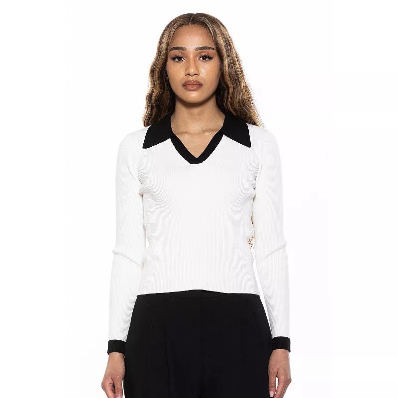 Women's ALEXIA ADMOR Crsti Collared Long Sleeve Ribbed Sweater,  Product Image