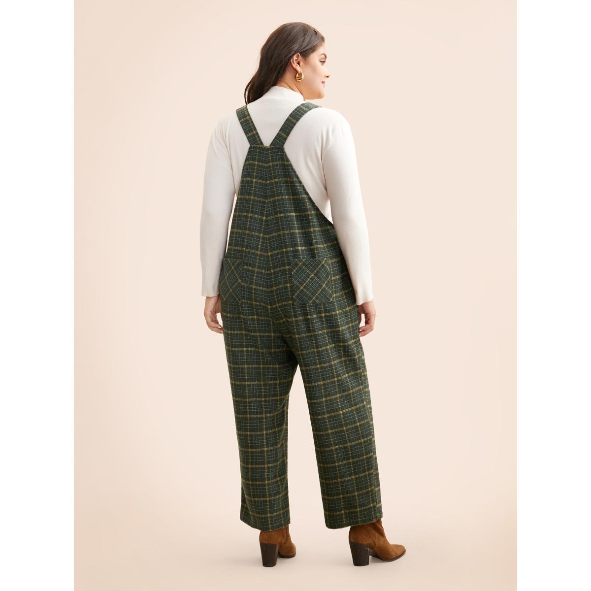 Plus Size ArmyGreen Plaid Adjustable Straps Pocket Jumpsuit Women Elegant Sleeveless Non Everyday Loose Jumpsuits BloomChic 22-24/3X Product Image