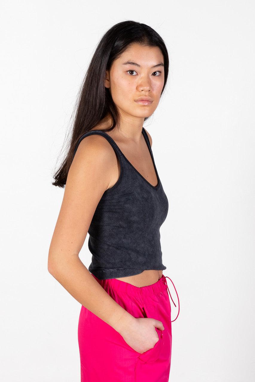 Black Mineral Wash Ribbed Tank Product Image