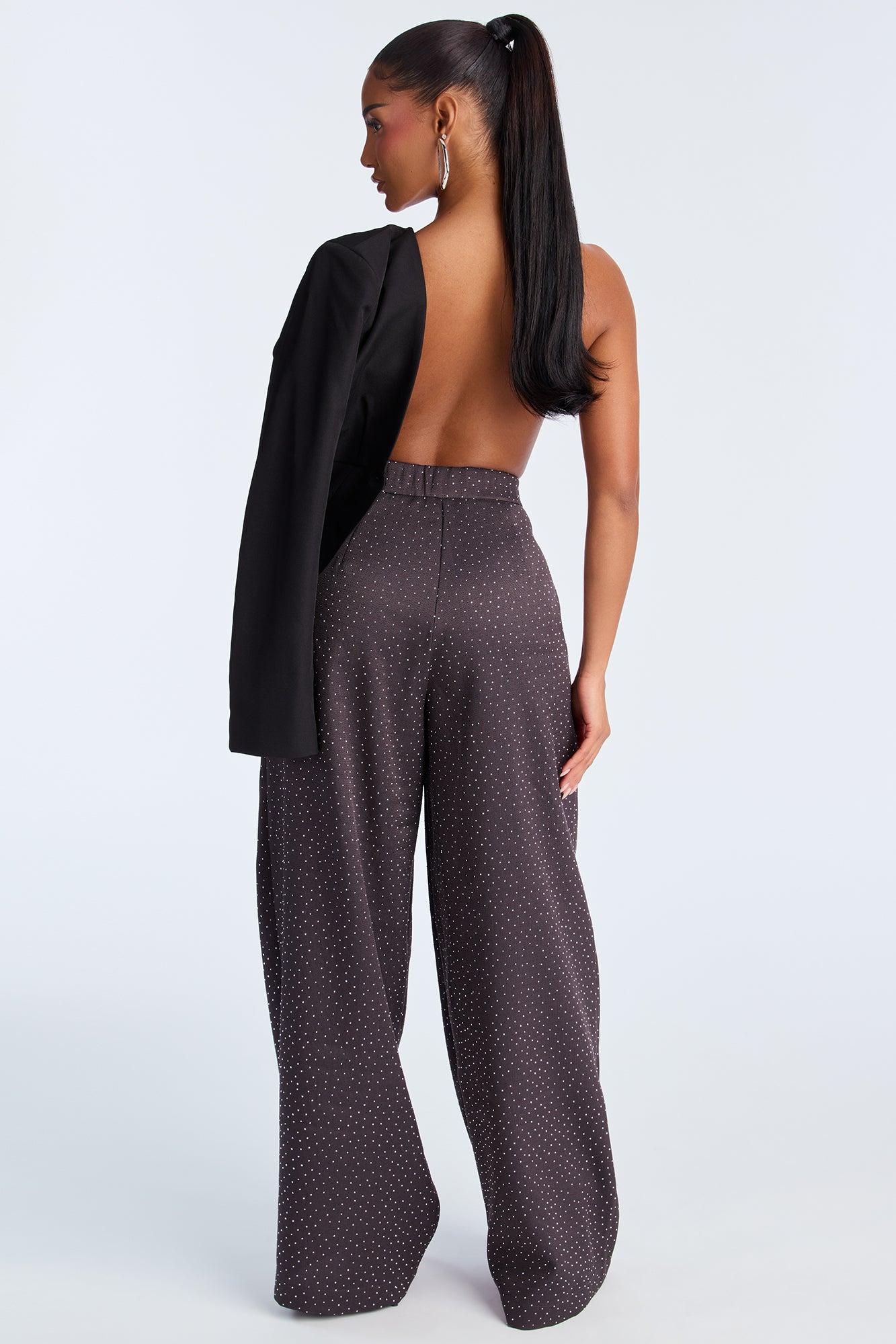 Eyes On Me Rhinestone Wide Leg Pant 32″ - Charcoal Female Product Image