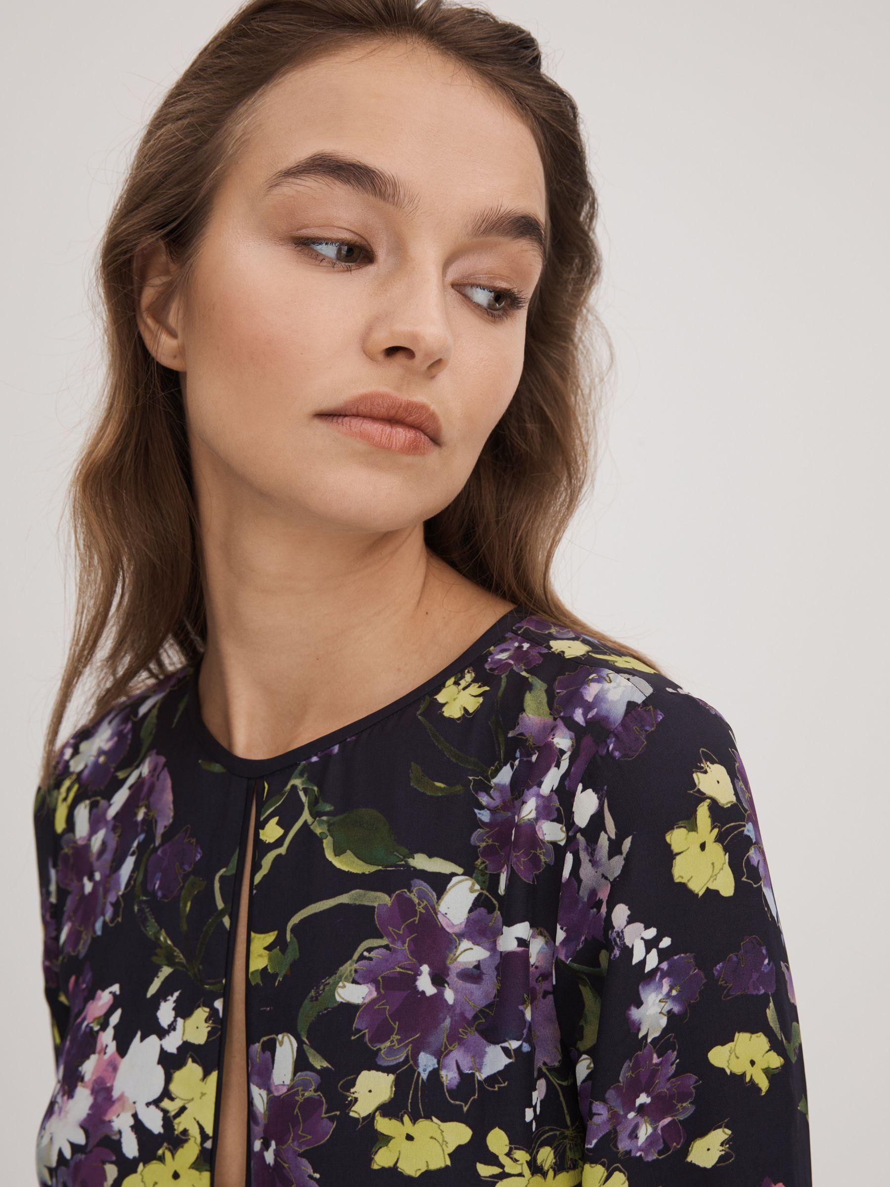 Florere Printed Blouson Sleeve Midi Dress in Dark Purple Product Image