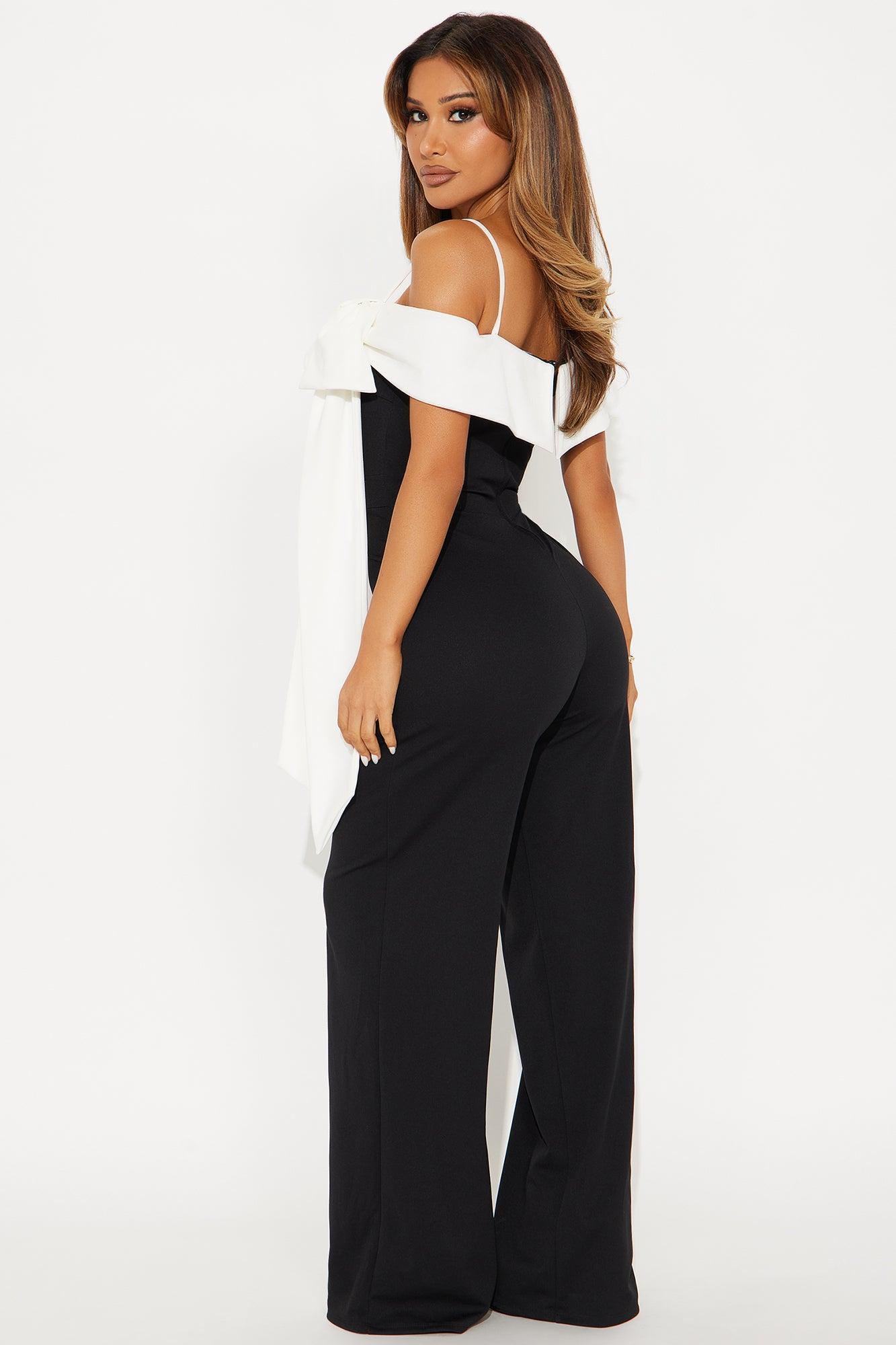 Alice Off Shoulder Wide Leg Jumpsuit - Black/White Female Product Image